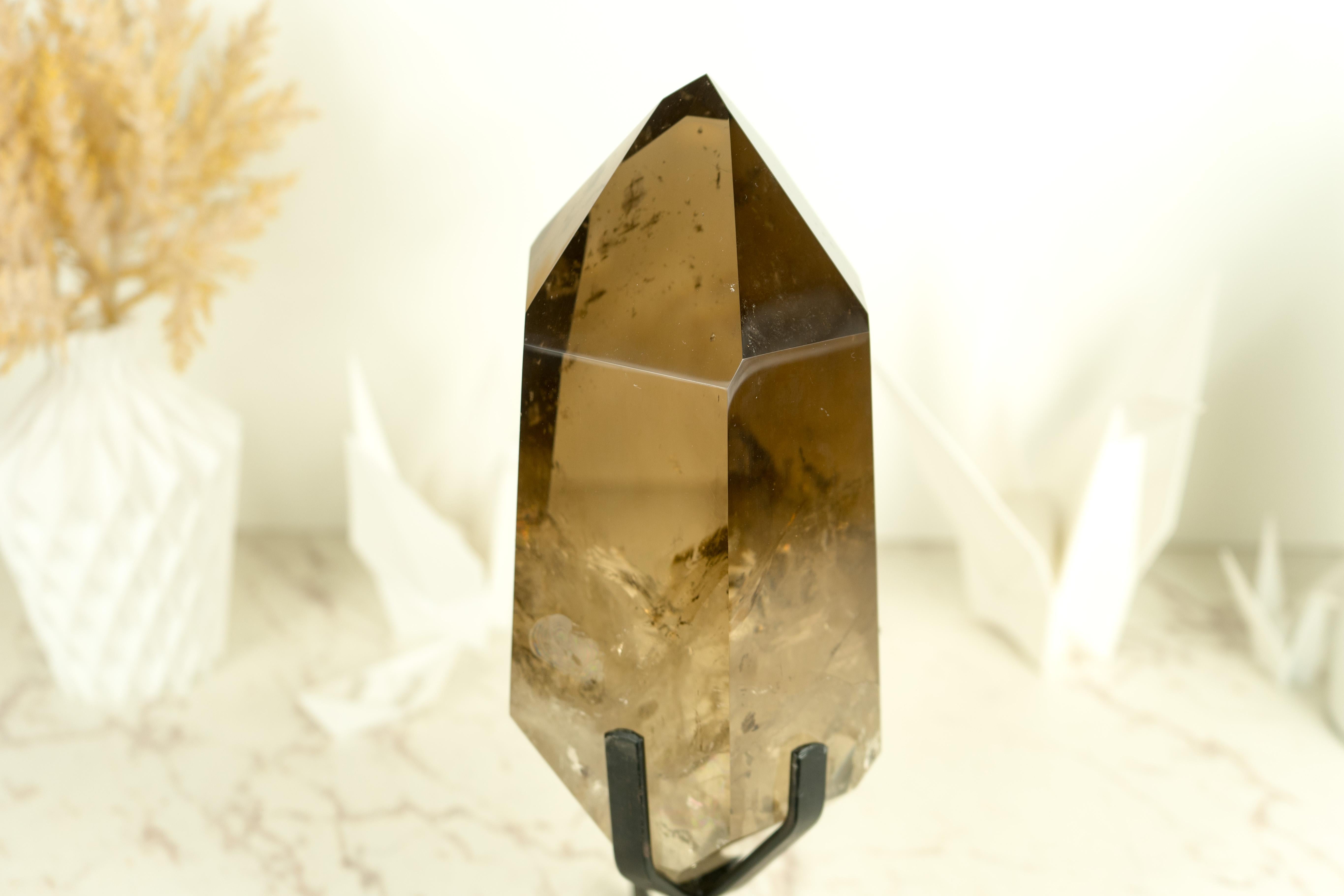 Contemporary AAA Grade Large Smoky Quartz Obelisk Generator with Light Citrinated Smoky Color For Sale