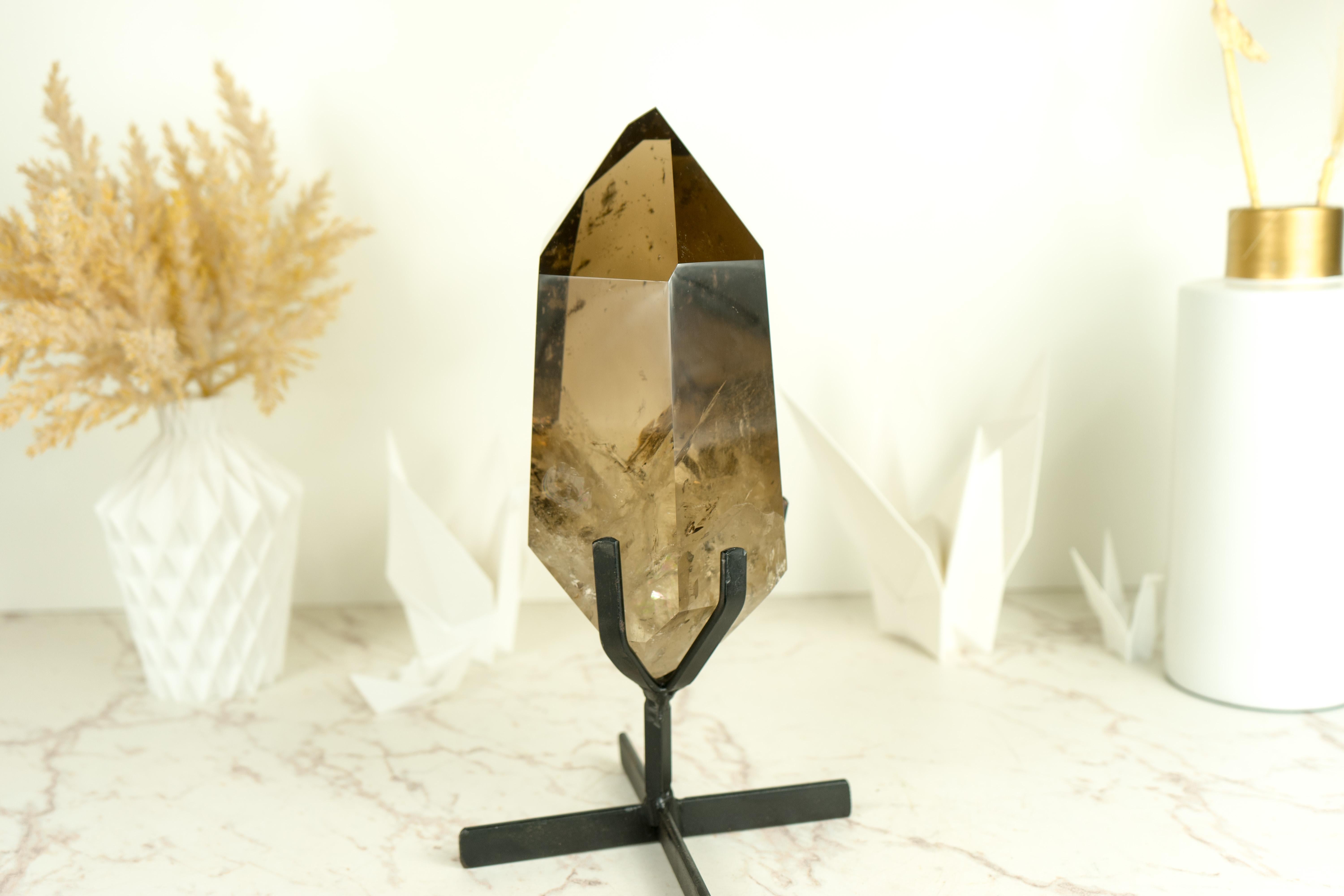 Crystal AAA Grade Large Smoky Quartz Obelisk Generator with Light Citrinated Smoky Color For Sale