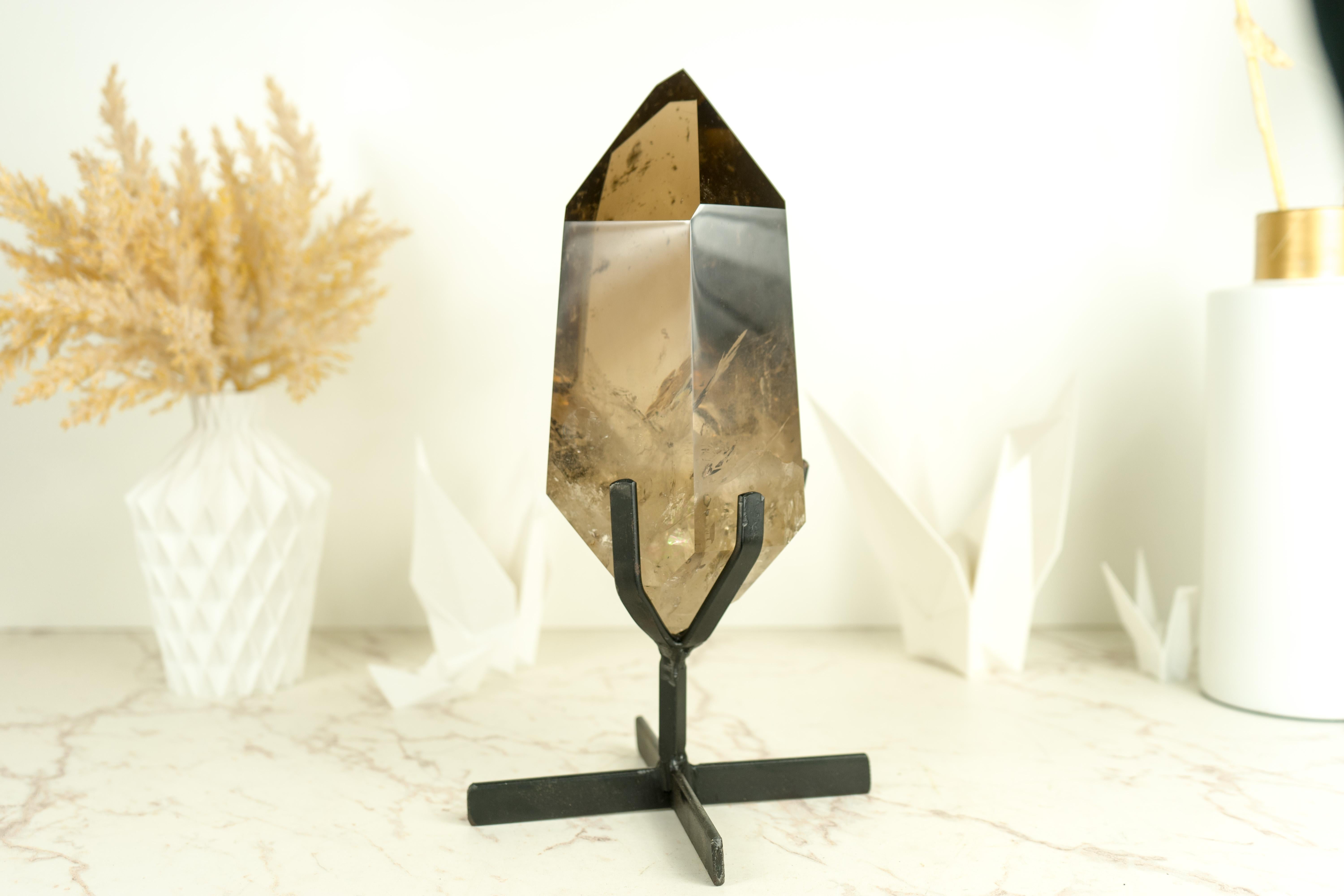 AAA Grade Large Smoky Quartz Obelisk Generator with Light Citrinated Smoky Color For Sale 1