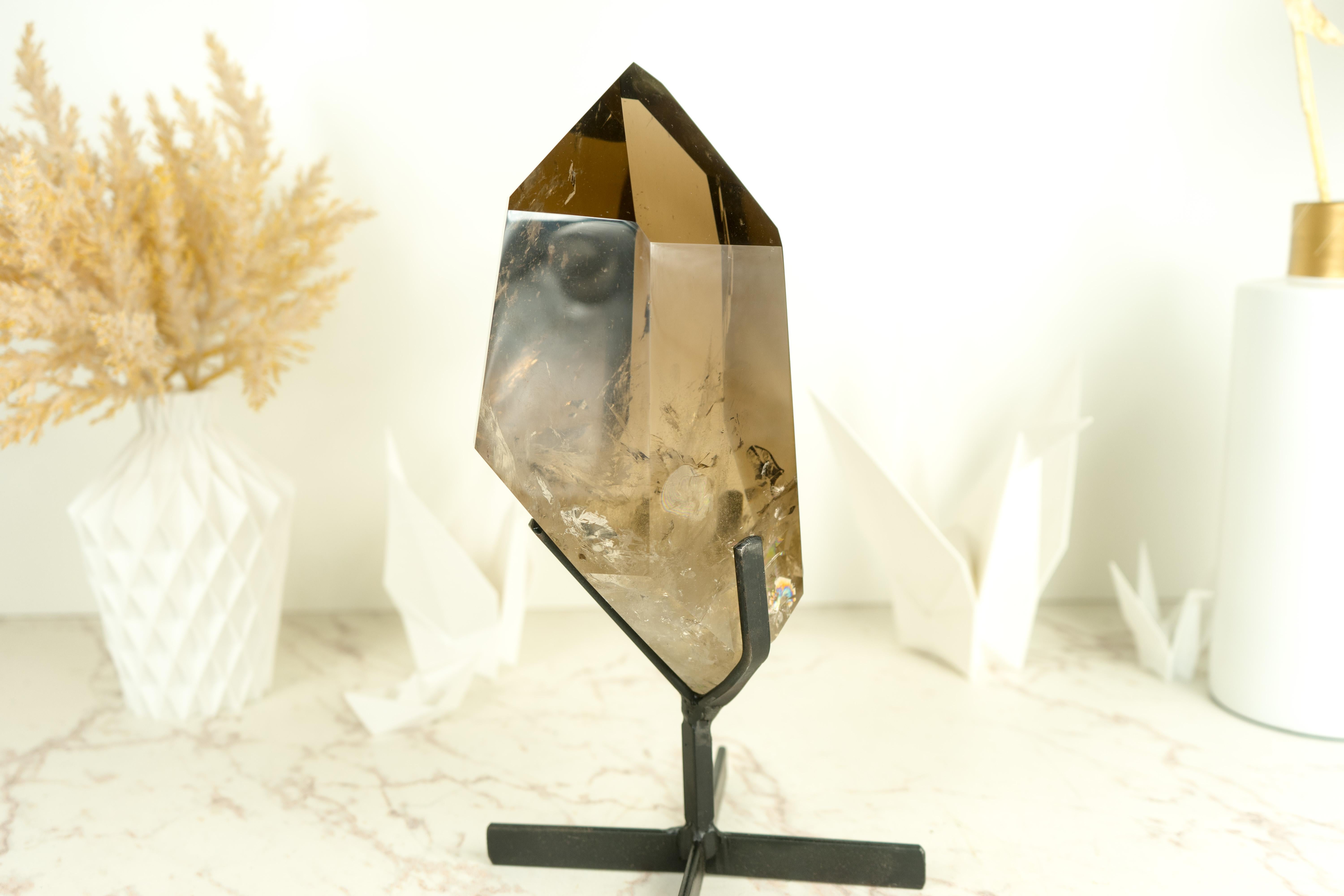 AAA Grade Large Smoky Quartz Obelisk Generator with Light Citrinated Smoky Color For Sale 3