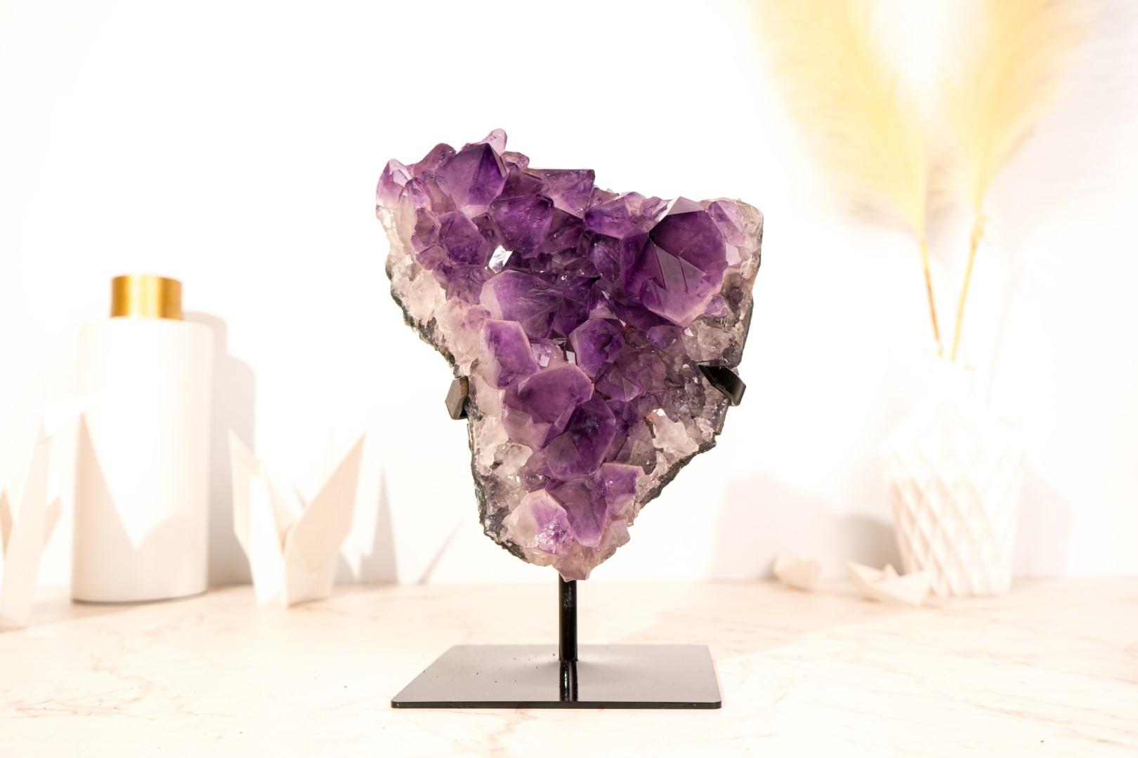 Purple Amethyst Cluster Specimen with Large, High-Grade Amethyst Points For Sale 4