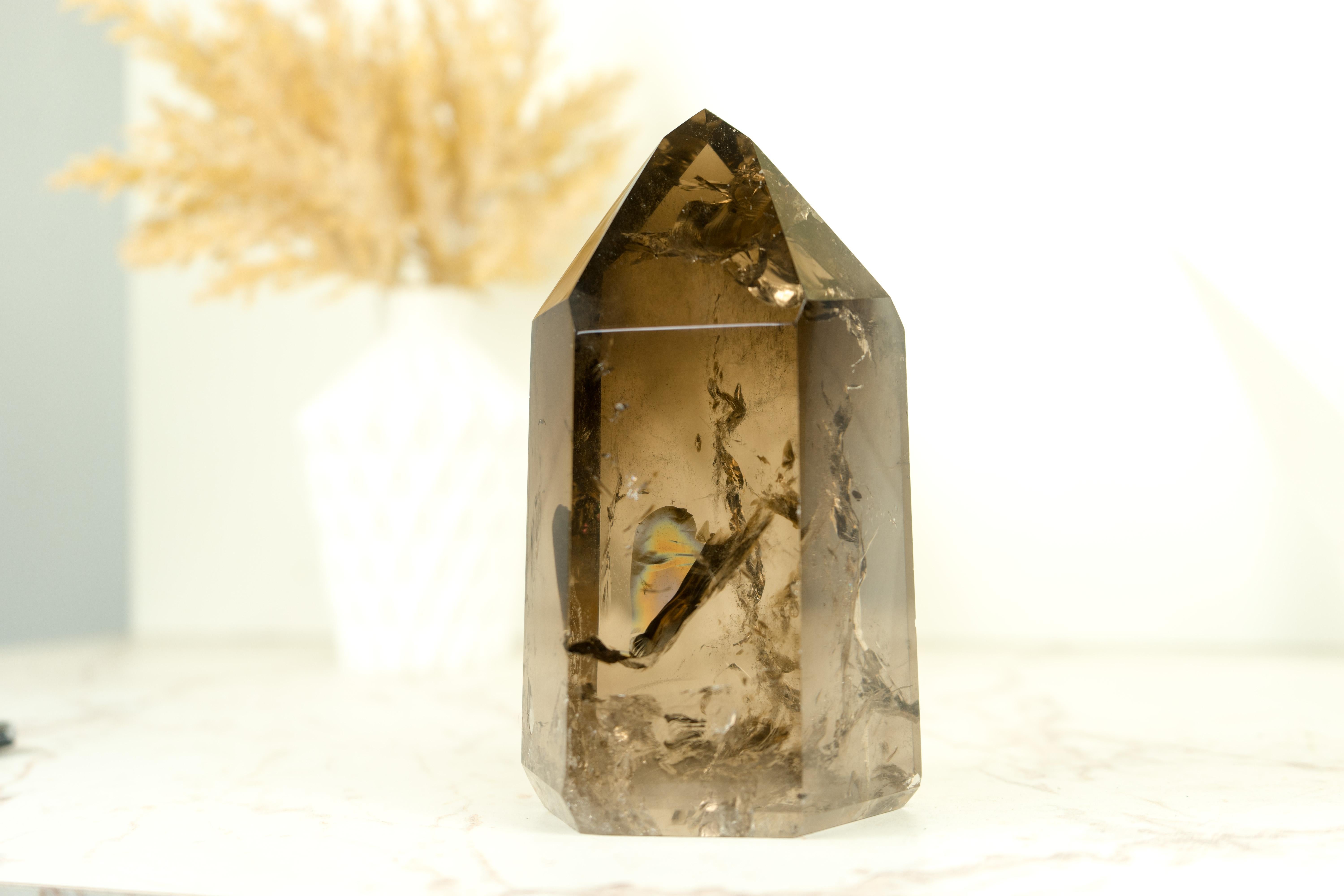 AAA Grade Smoky Quartz Obelisk Generator with Light Citrinated Smoky Color In Excellent Condition In Ametista Do Sul, BR