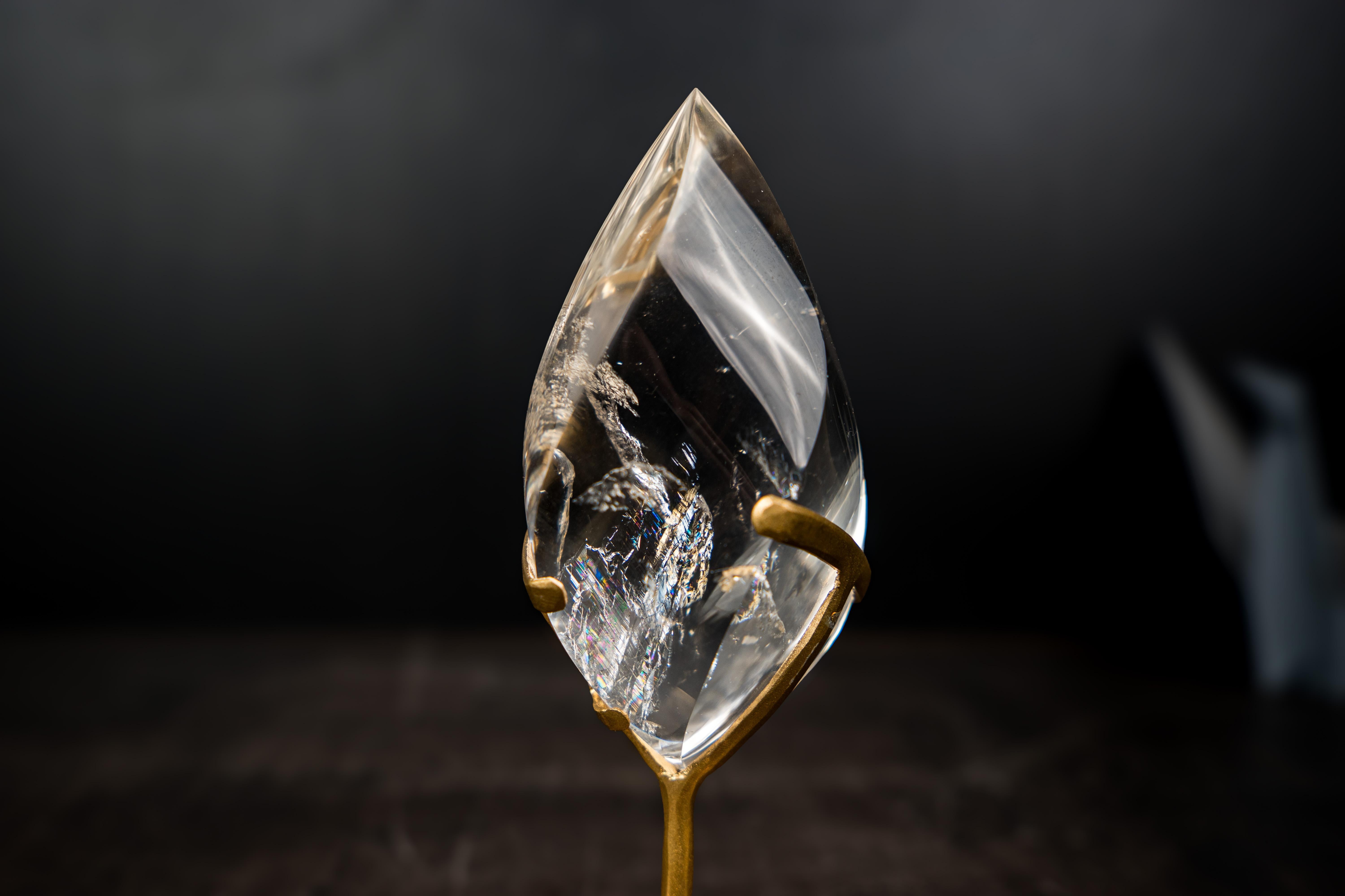 Brazilian AAA-Grade Water-Clear Quartz Flame Sculpture For Sale