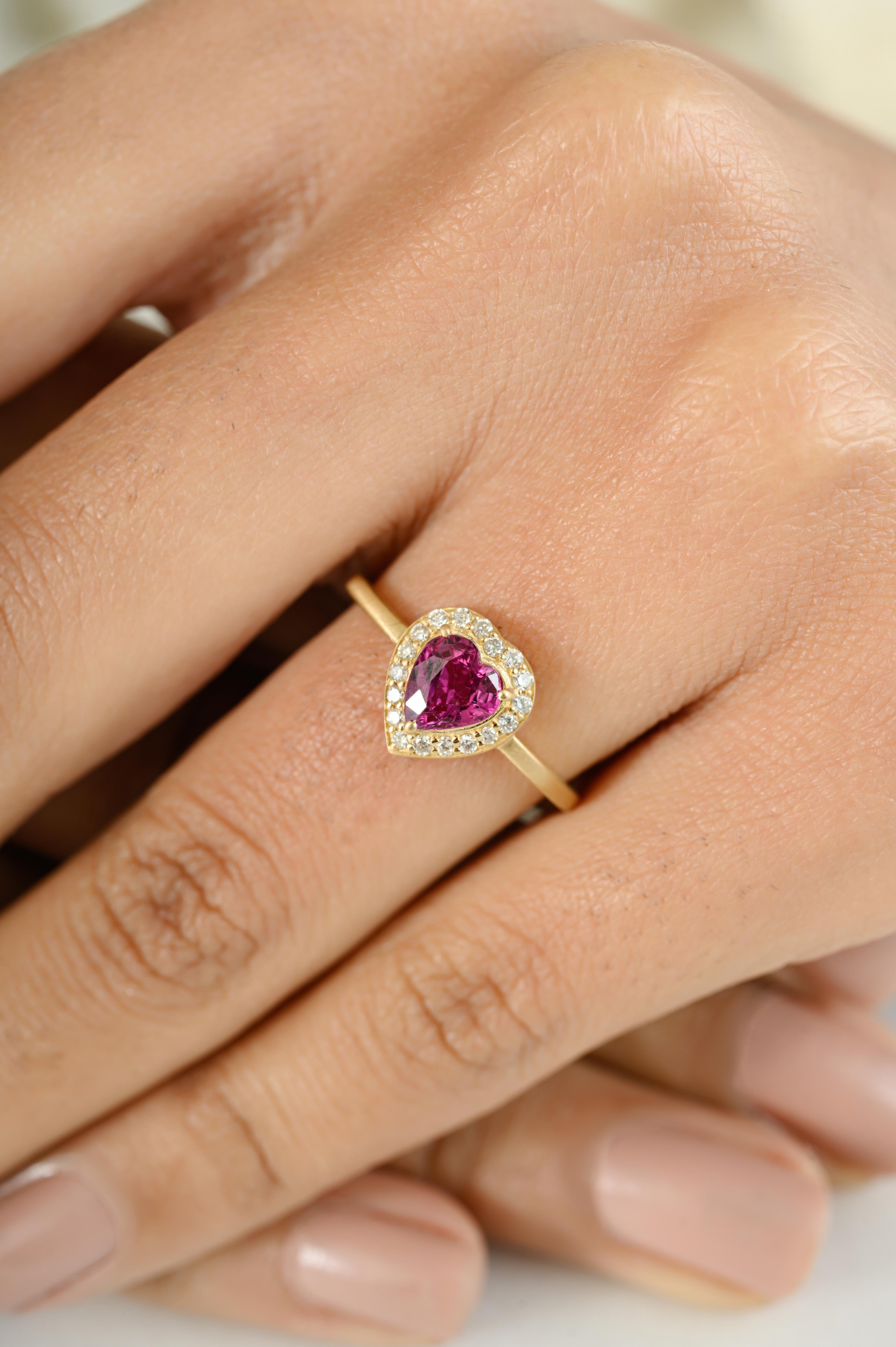 For Sale:  AAA Heart Cut Ruby Diamond Halo Valentine Ring Gift in 18k Solid Yellow Gold 6