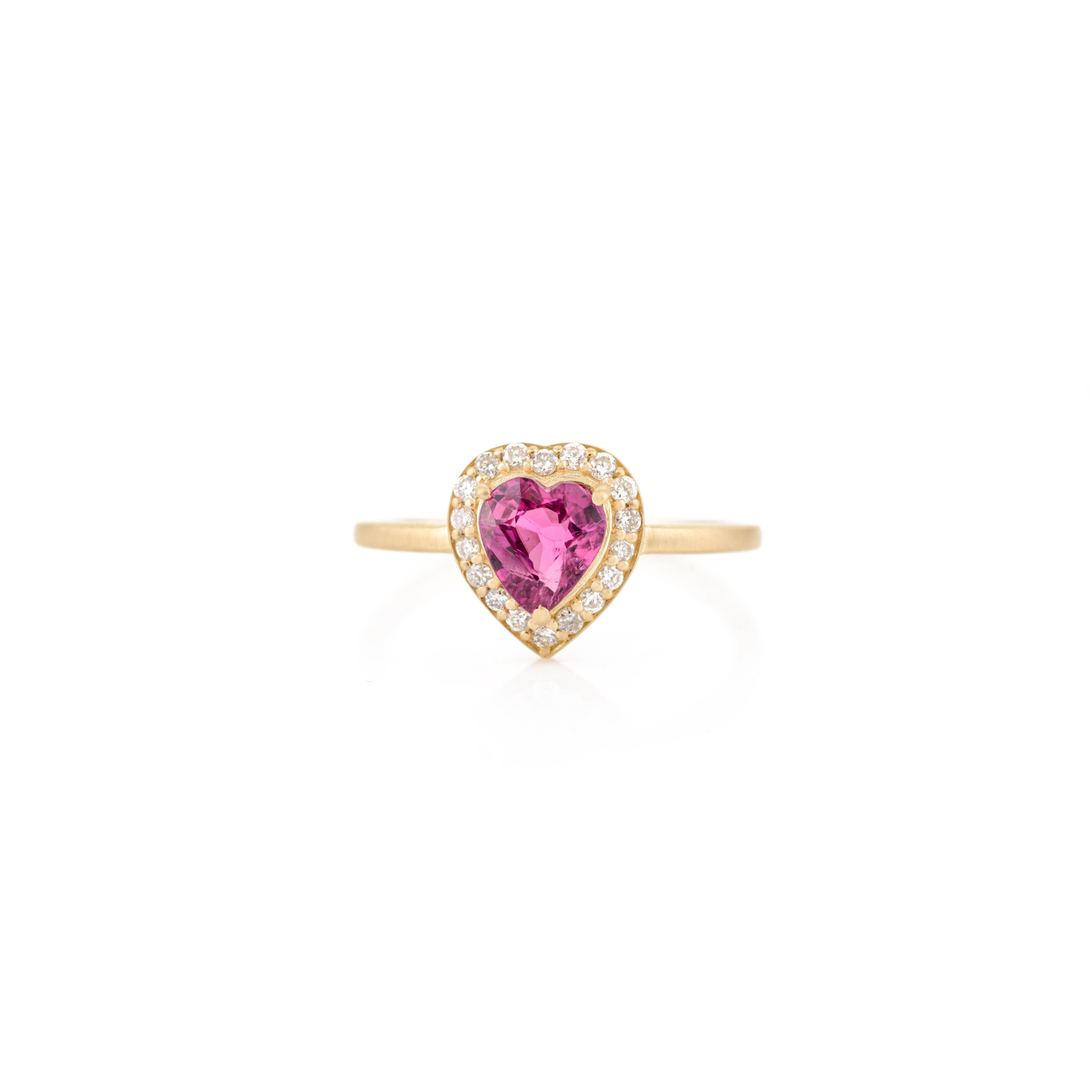 For Sale:  AAA Heart Cut Ruby Diamond Halo Valentine Ring Gift in 18k Solid Yellow Gold 8