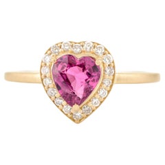 AAA Heart Cut Ruby Diamond Halo Valentine Ring Gift in 18k Solid Yellow Gold
