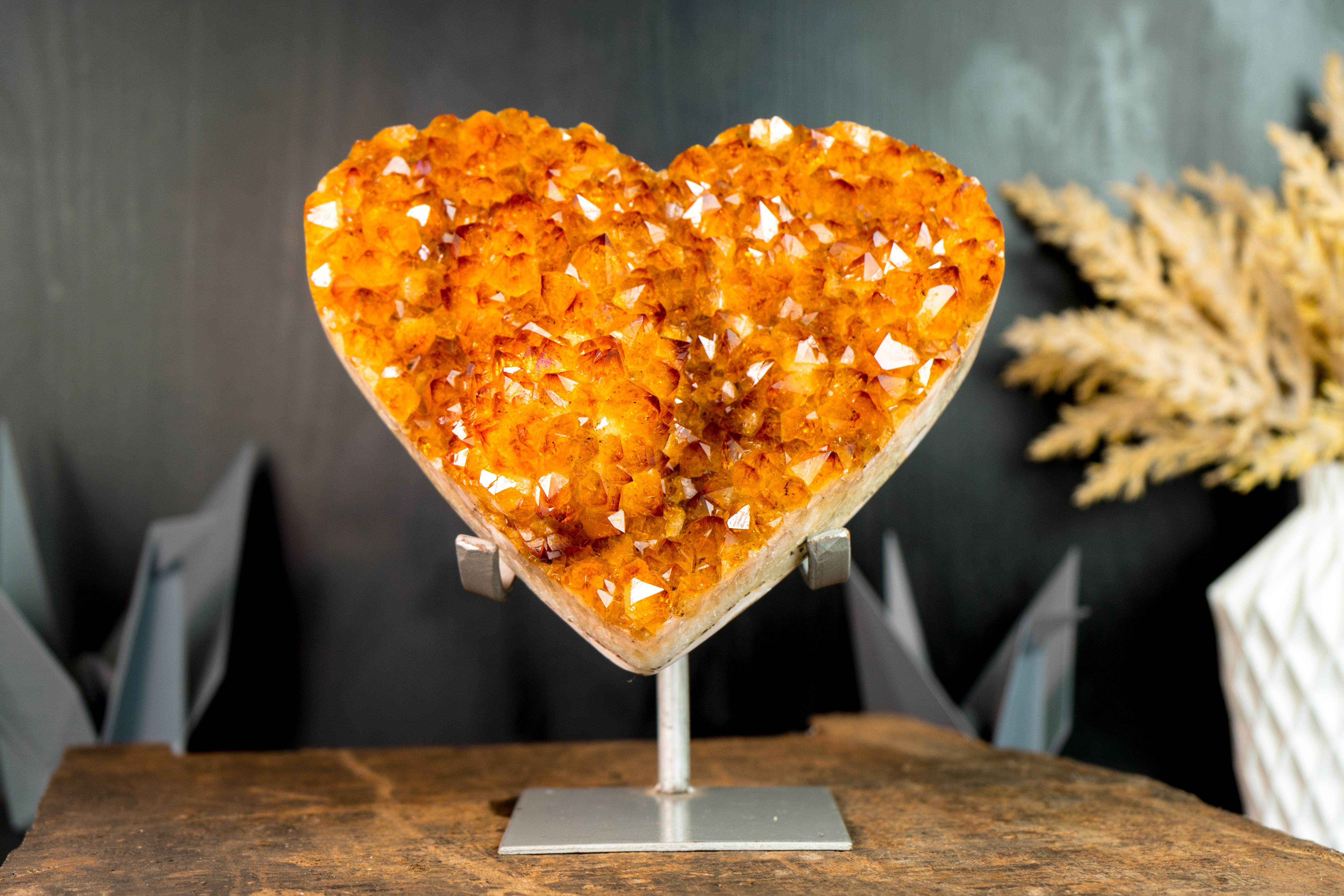 AAA Large Citrine Heart with Flower Rosette and Sparkly Golden Orange Druzy  For Sale 4