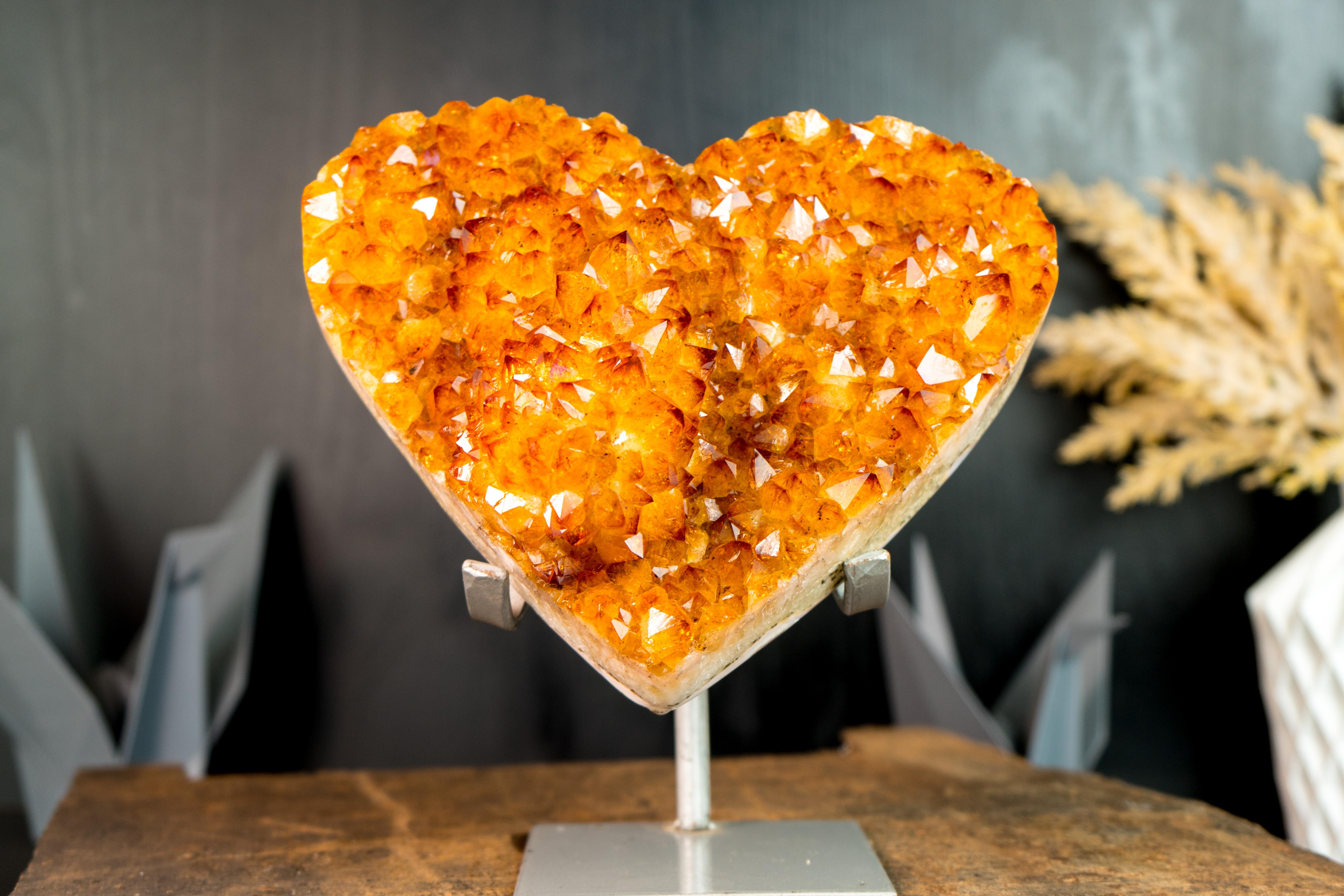 AAA Large Citrine Heart with Flower Rosette and Sparkly Golden Orange Druzy  For Sale 5