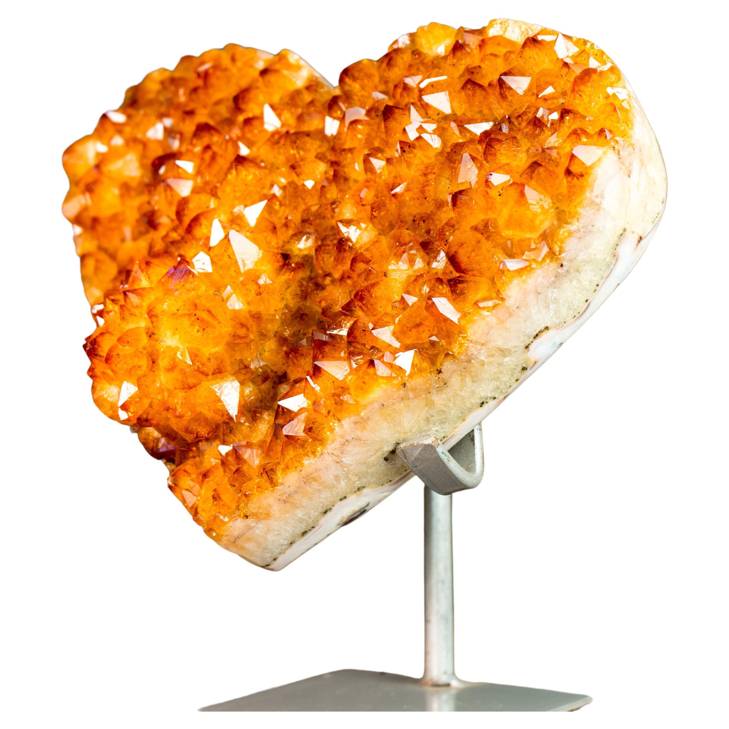 AAA Large Citrine Heart with Flower Rosette and Sparkly Golden Orange Druzy  For Sale