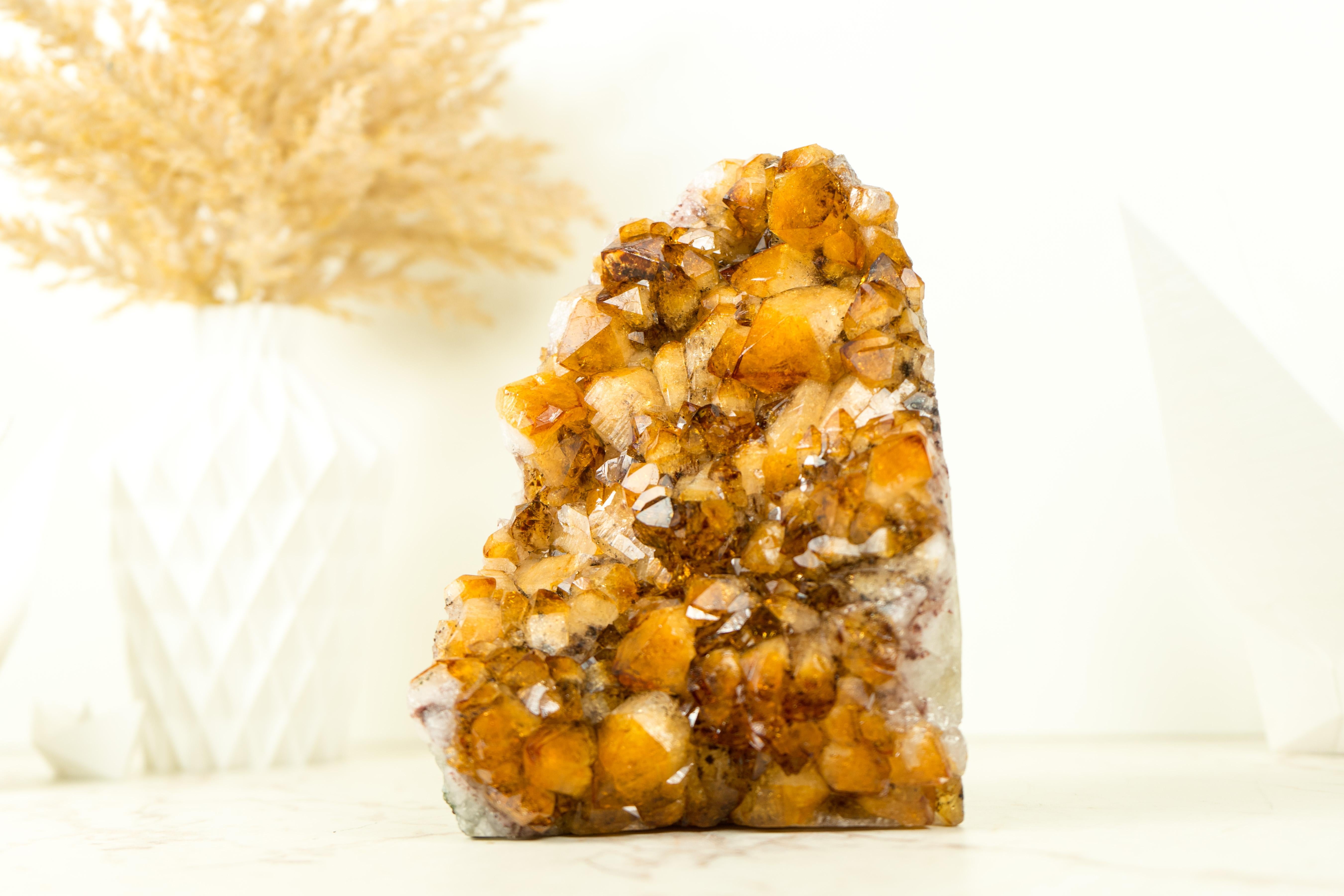 Brazilian AAA Madeira Orange Natural Citrine Cluster with Large Citrine Druzy For Sale