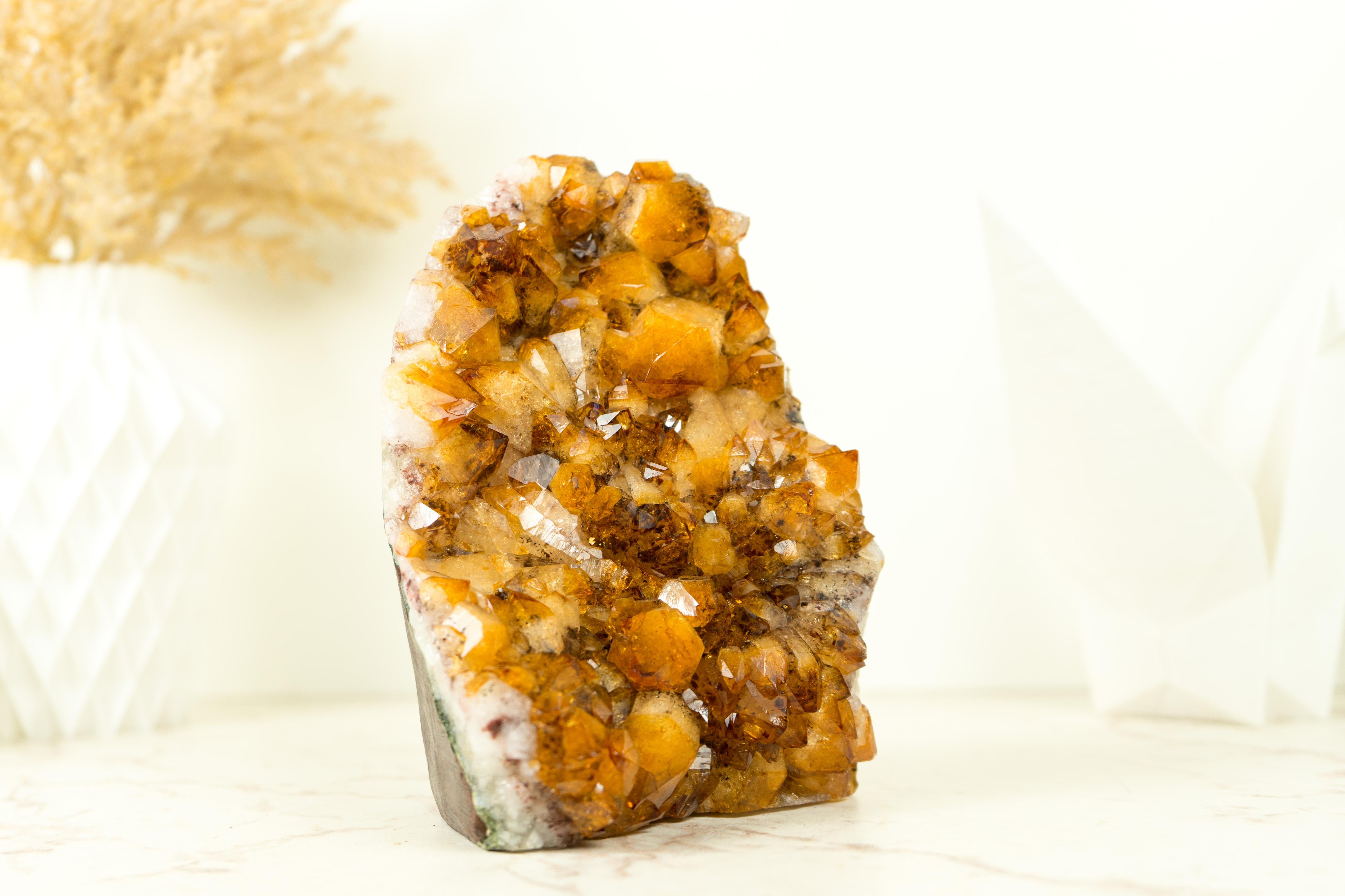 Contemporary AAA Madeira Orange Natural Citrine Cluster with Large Citrine Druzy For Sale
