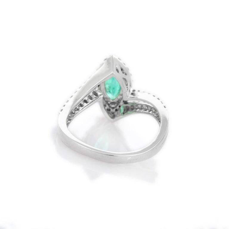 For Sale:  AAA Marquise Emerald Diamond Wedding Ring in 18k Solid White Gold 6
