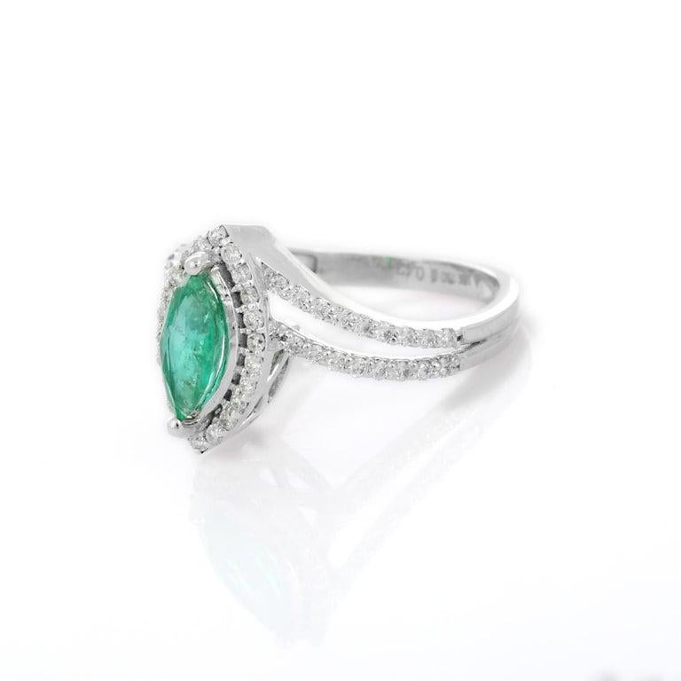 For Sale:  AAA Marquise Emerald Diamond Wedding Ring in 18k Solid White Gold 8