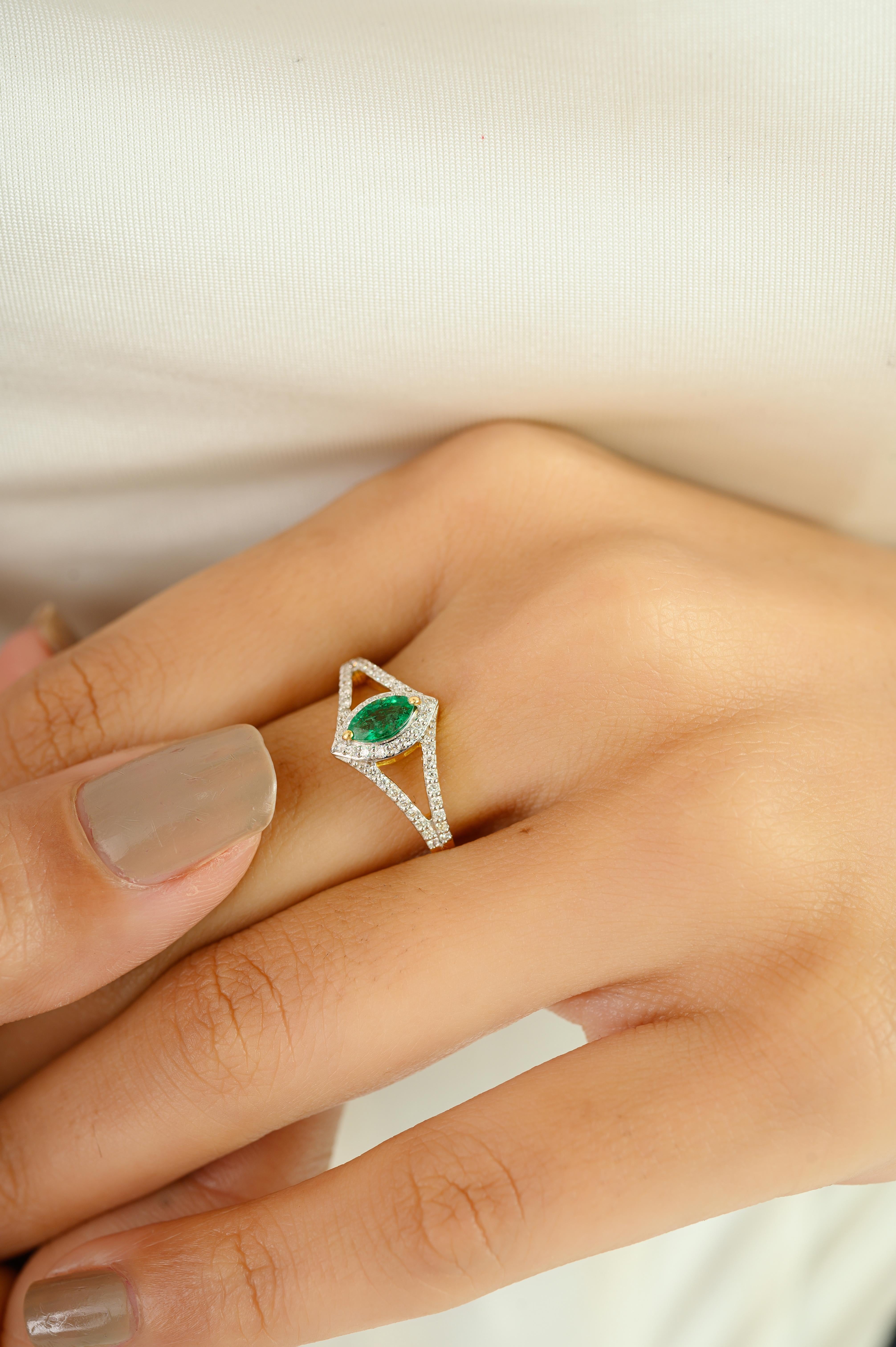 in vendita:  AAA Anello con gambo di smeraldo marquise e diamante in oro giallo 18 carati per donna 10