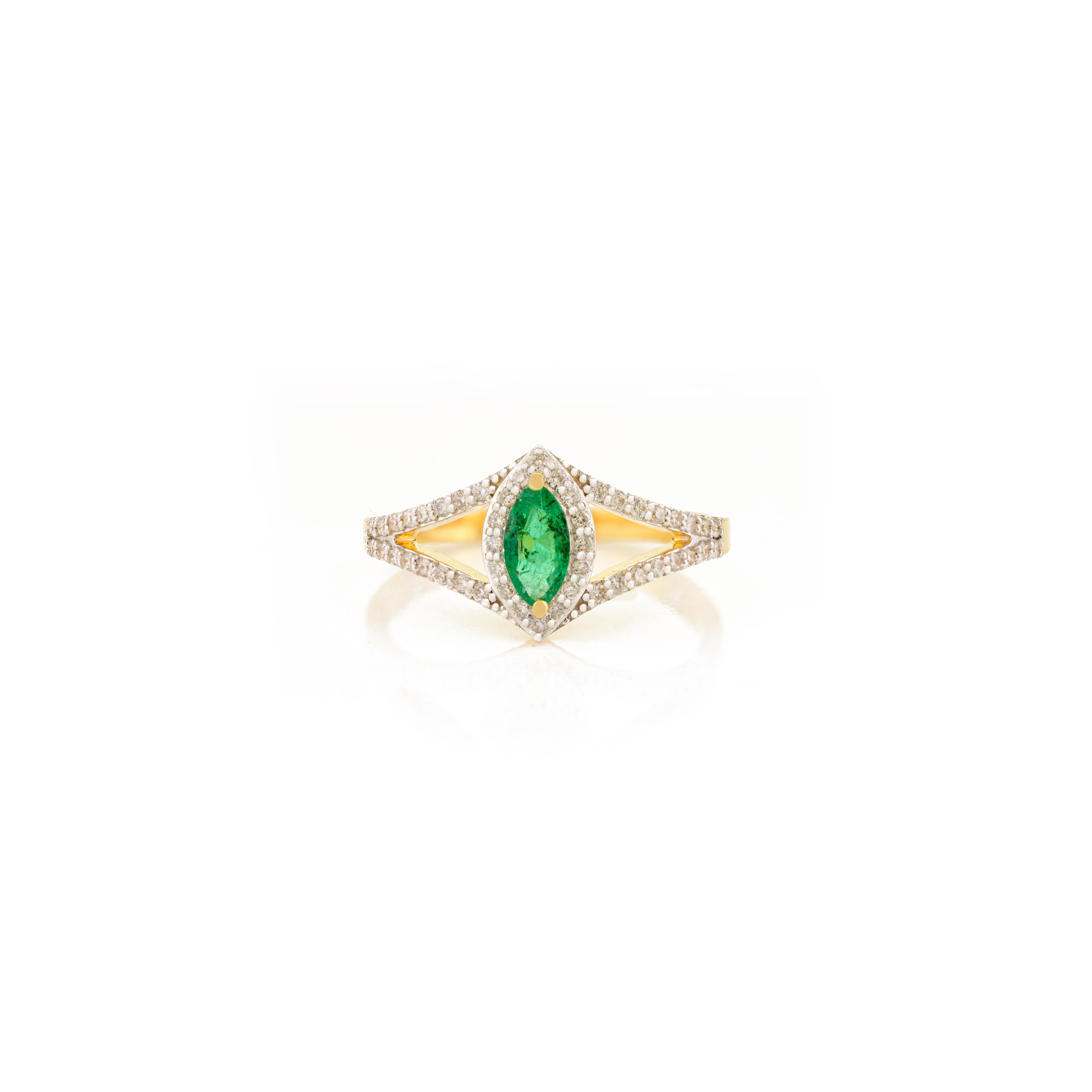 in vendita:  AAA Anello con gambo di smeraldo marquise e diamante in oro giallo 18 carati per donna 3