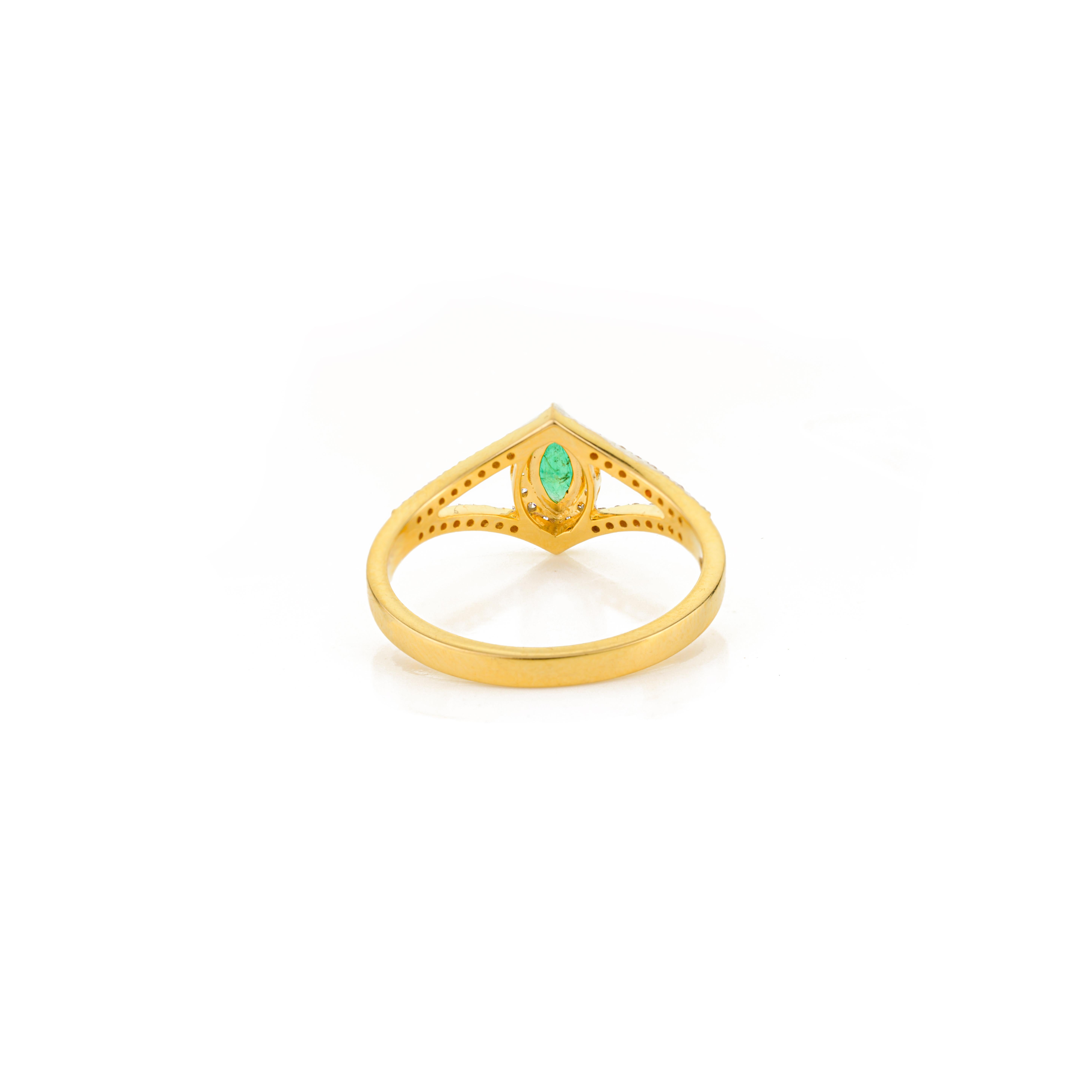 in vendita:  AAA Anello con gambo di smeraldo marquise e diamante in oro giallo 18 carati per donna 7