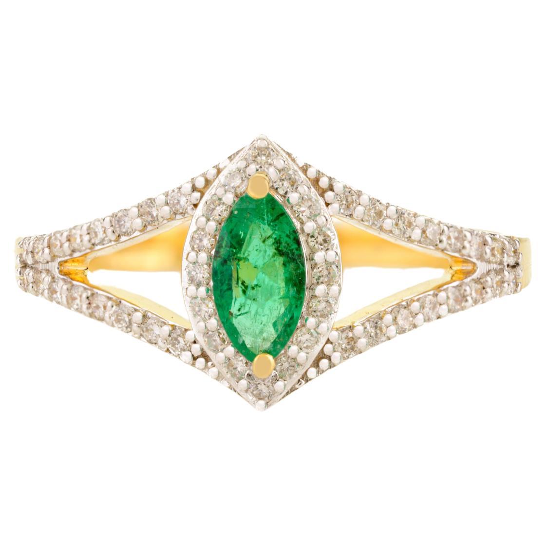 in vendita:  AAA Anello con gambo di smeraldo marquise e diamante in oro giallo 18 carati per donna