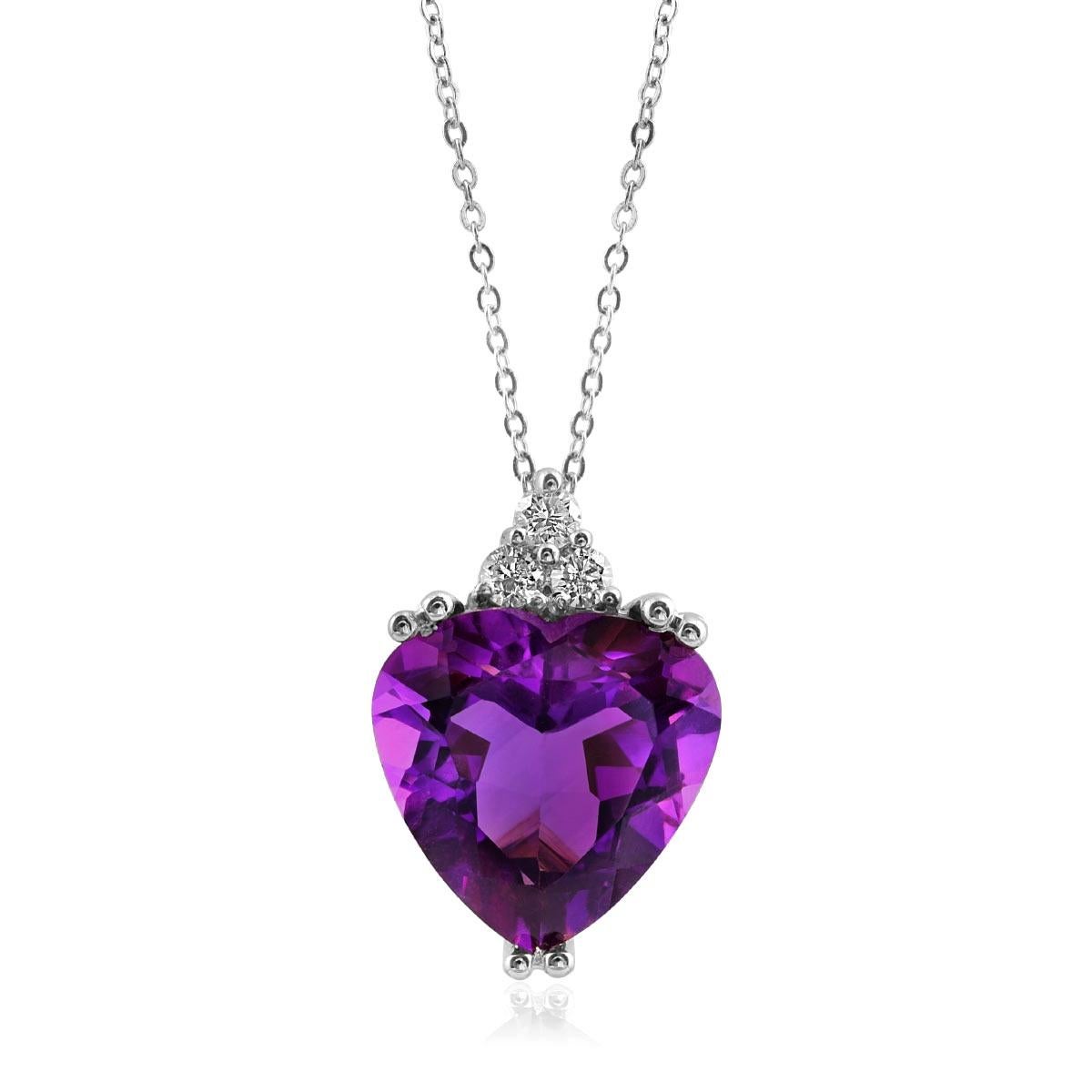 AAA Natural Purple Amethyst Gemstone 2.51 carats in 14KWG Pendant with Diamonds In New Condition For Sale In Los Angeles, CA