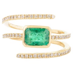 AAA Achteckiger Smaragd-Diamant-Spring mit Frühlings Spiral für sie in 14k massivem Gelbgold