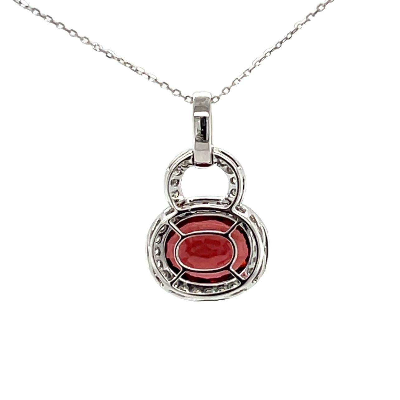 Oval Cut AAA Oval Garnet and Diamond Halo Pendant in 14KW Gold For Sale
