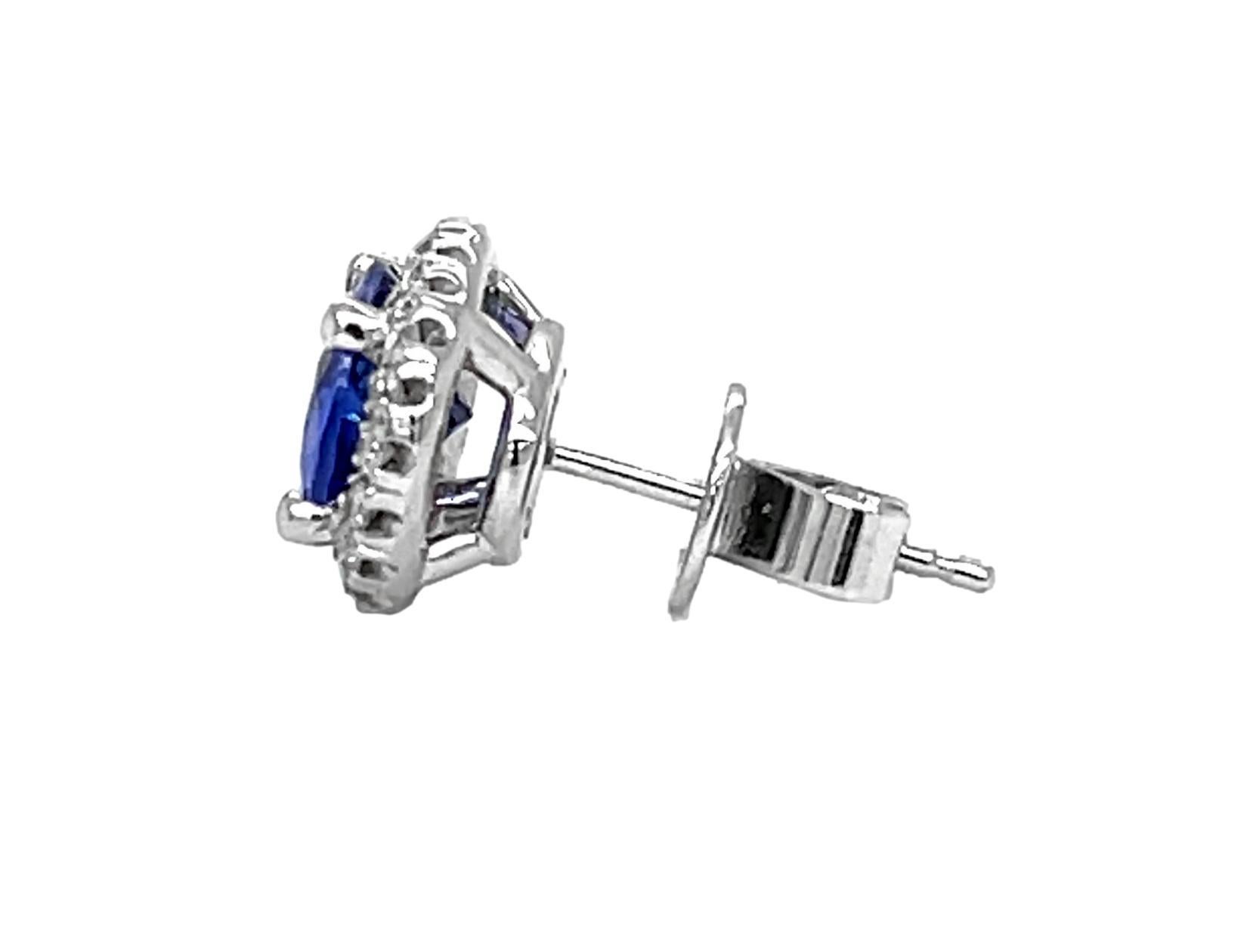 Women's AAA Oval Tanzanite and Diamond 14K White Gold Stud Earrings