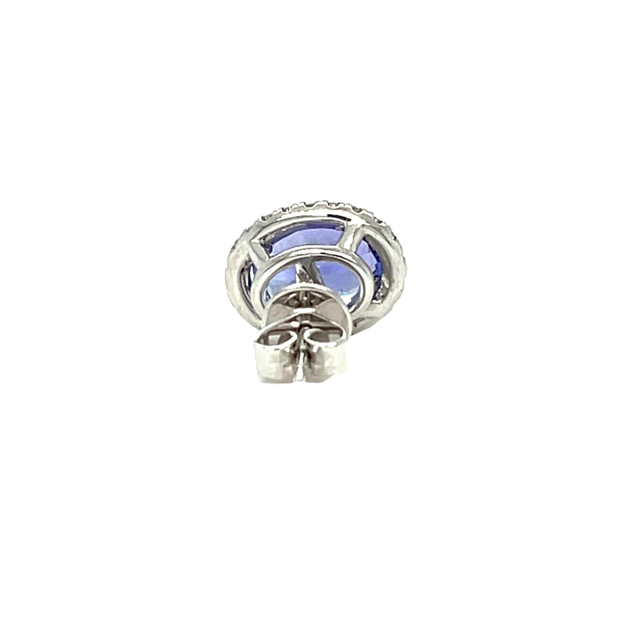 AAA Oval Tanzanite and Diamond 14K White Gold Stud Earrings 1