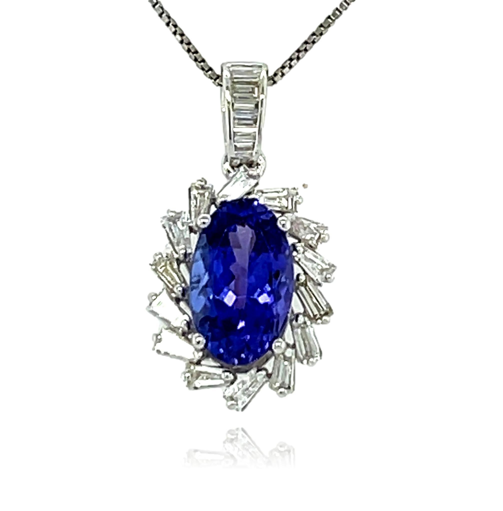 Women's  AAA Oval Tanzanite and Diamond Pendant in 18KW Gold  For Sale