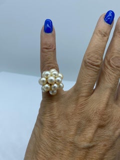 AAA Pearl Cluster Cocktail Ring 14 Karat Yellow Gold