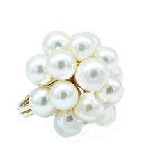 AAA Pearl Cluster Cocktail Ring 14 Karat Yellow Gold