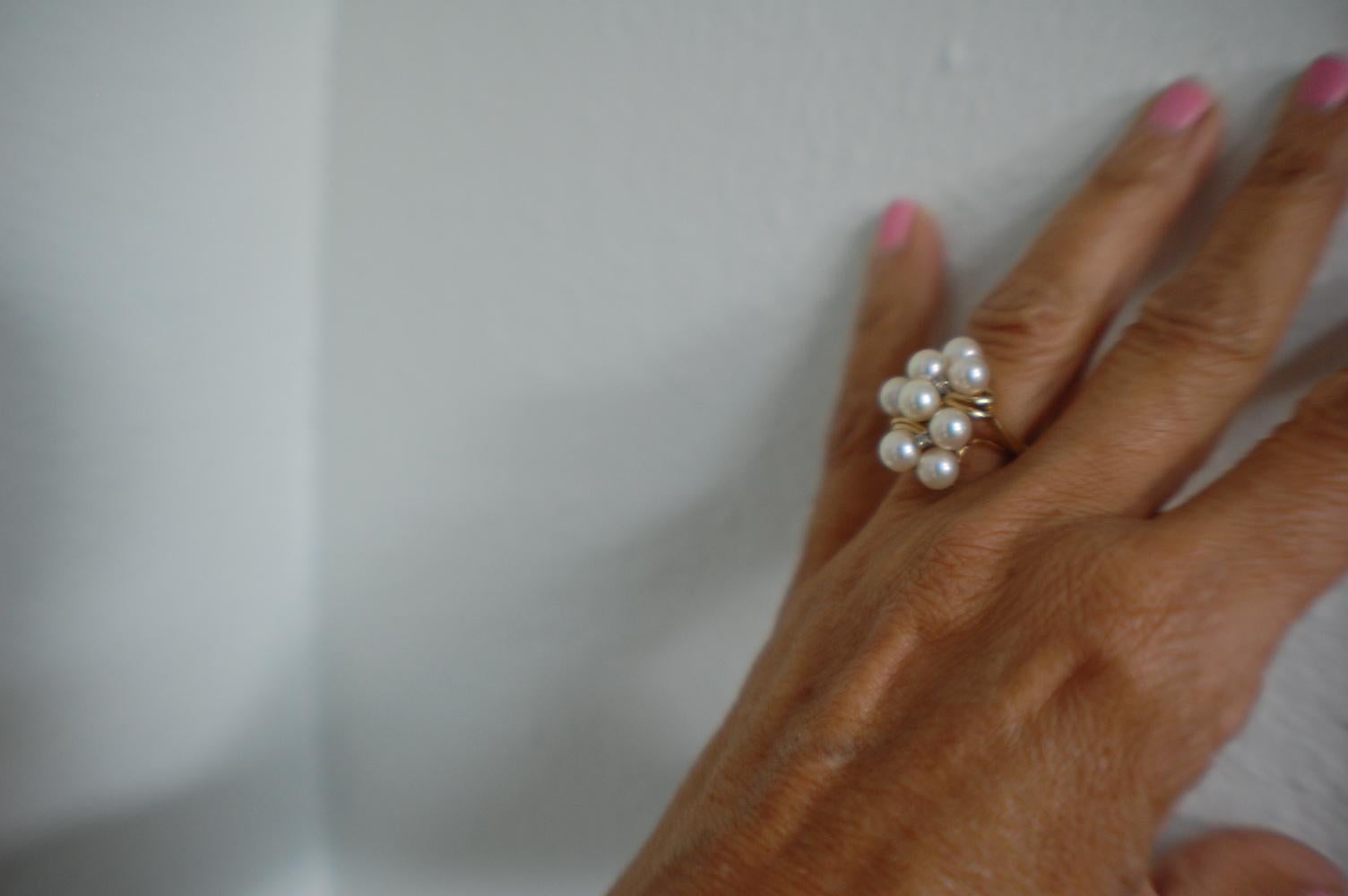 AAA Perlen-Cluster mit Diamantring 14 Karat Gelbgold 1