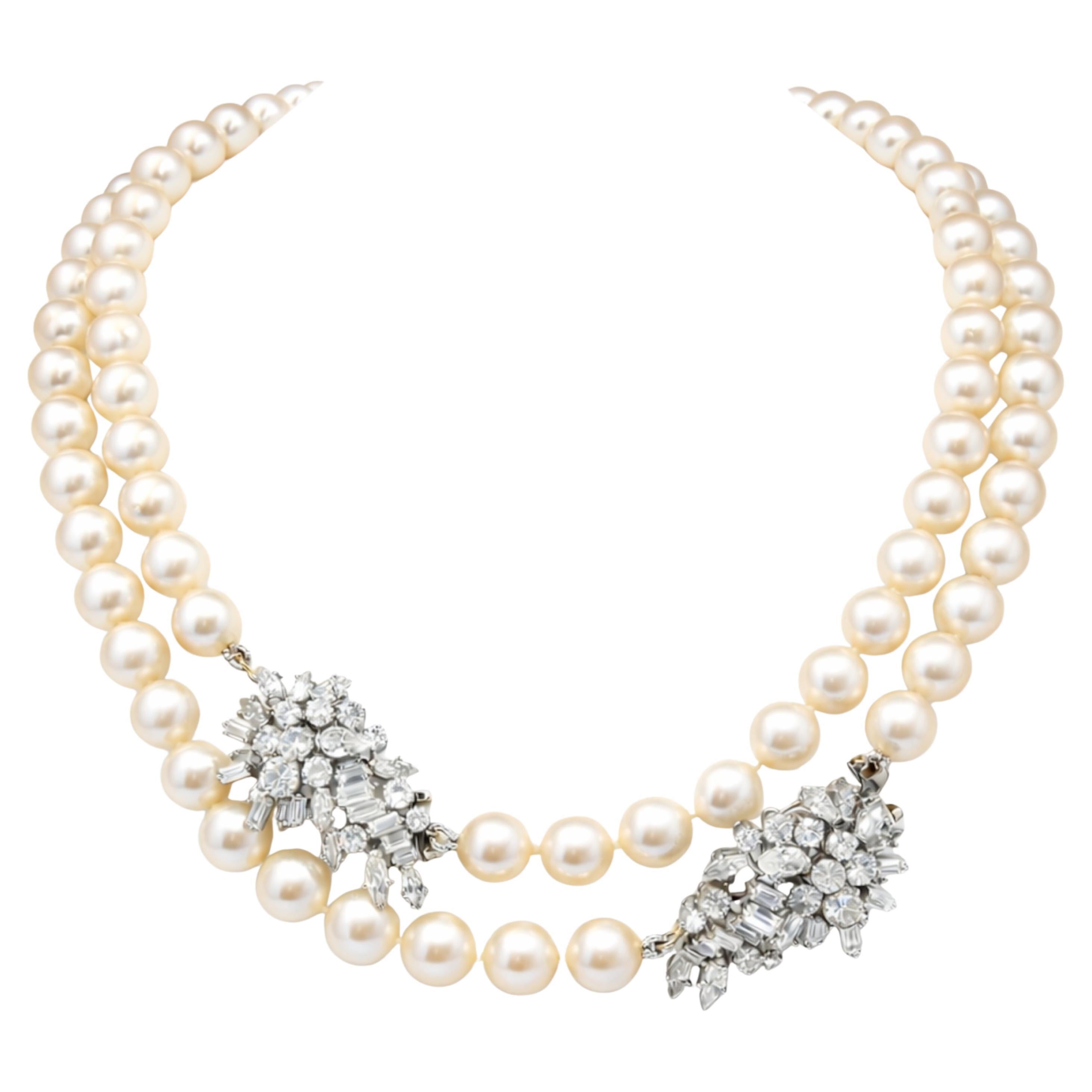 AAA Quality Cultured Pearl and Diamond Platinum Necklace Set For Sale