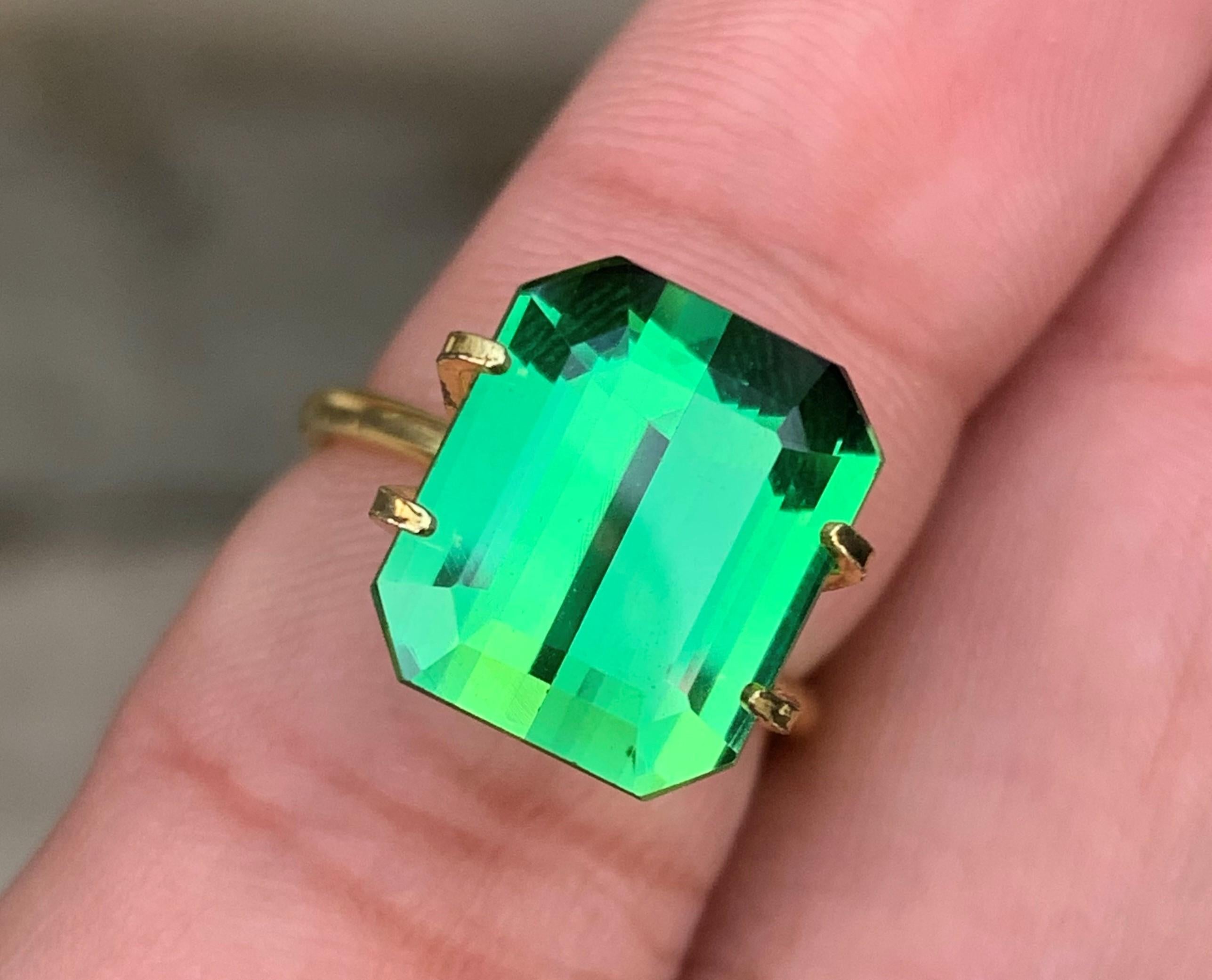 Faceted Tourmaline
Weight: 7.35 Carats
Dimension: 12.6x10.6x6.6 Mm
Origin: Kunar Afghanistan Mine
Shape: Emerald 
Color: Green
Quality: AAA
Certificate: On Demand
Green Tourmaline moves healing energy throughout the body, bringing a sense of