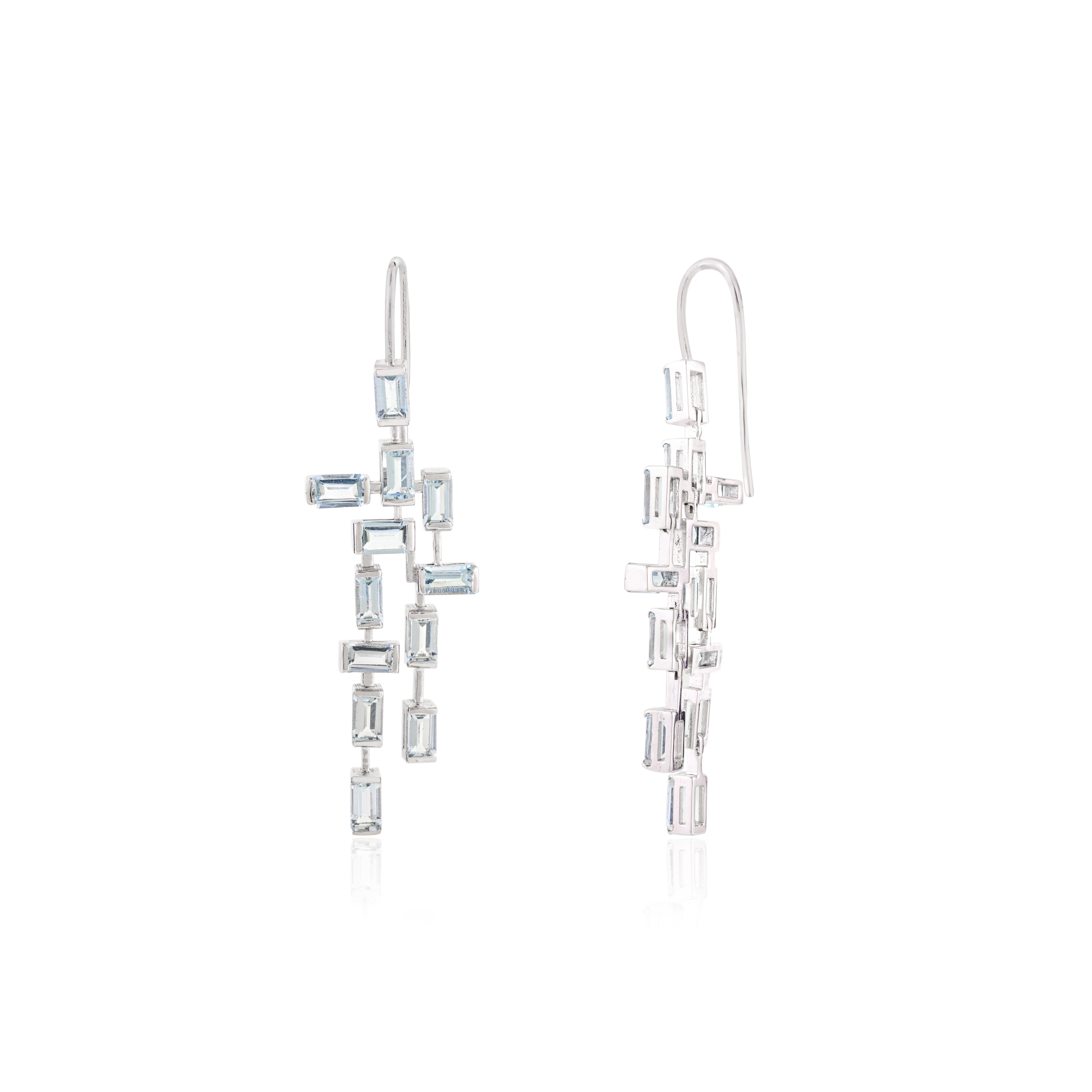 Art Nouveau AAA Quality 7.5 CT Aquamarine Chandelier Dangle Earrings Made in 18k White Gold For Sale