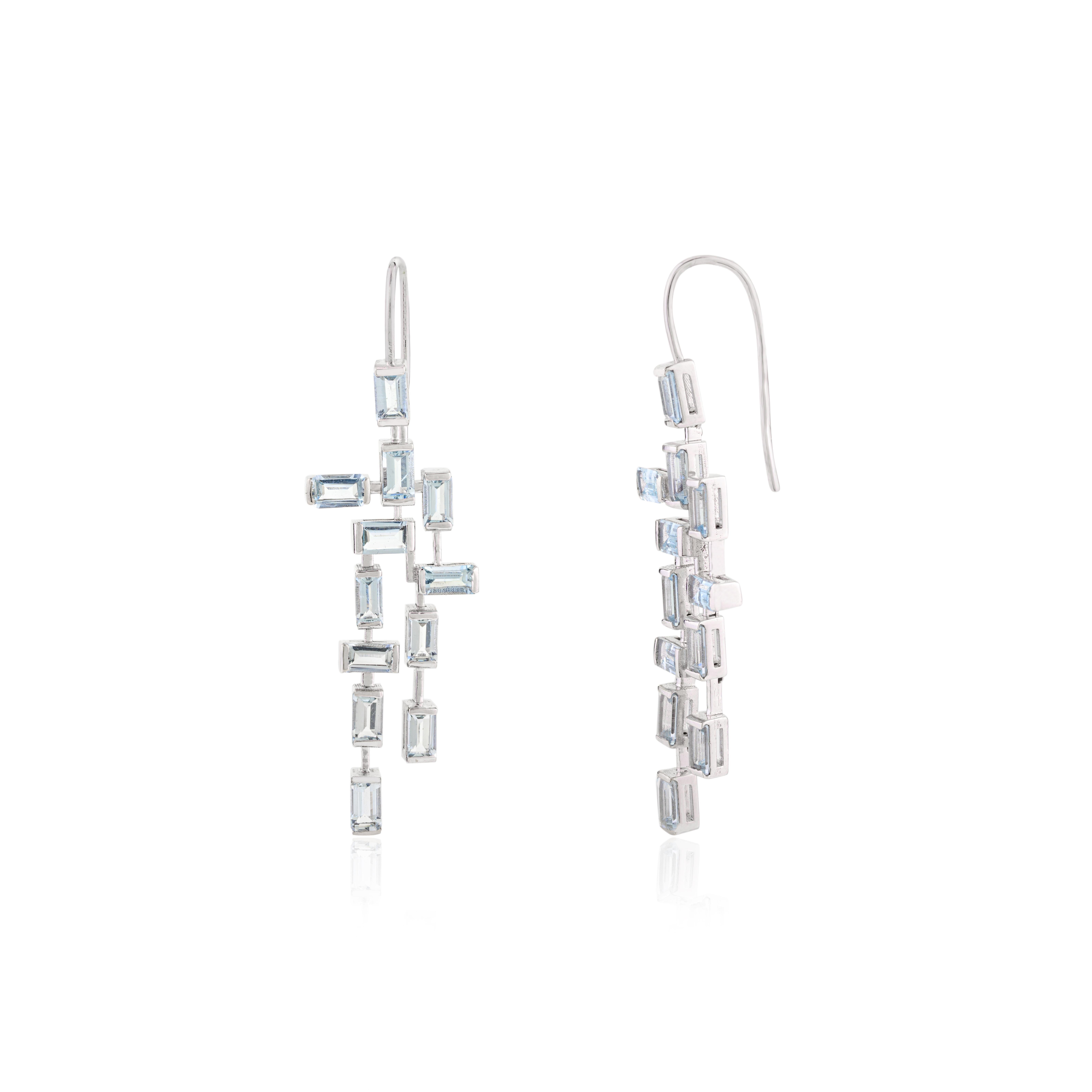 AAA Quality 7.5 CT Aquamarine Chandelier Dangle Earrings Made in 18k White Gold For Sale 1
