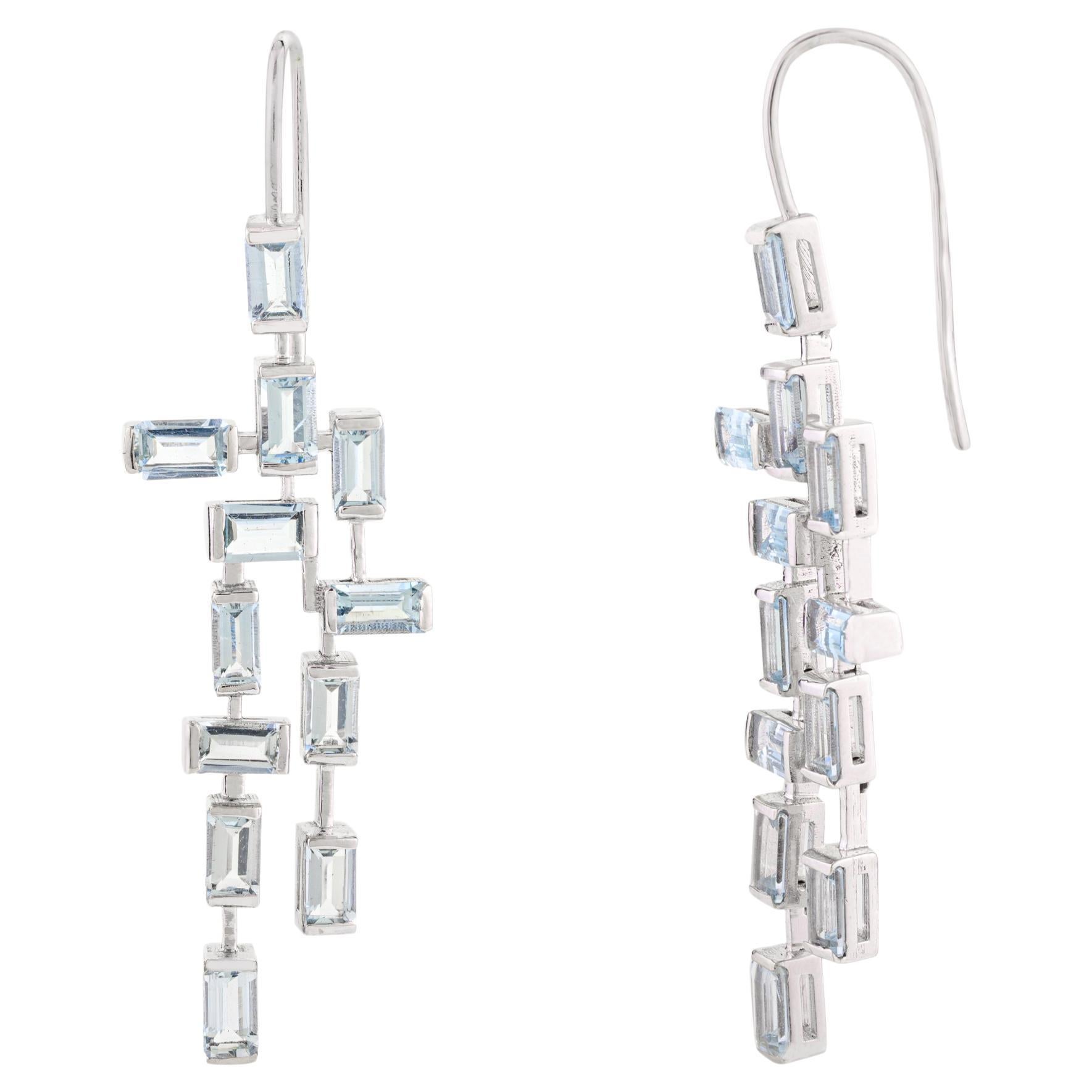 AAA Quality 7.5 CT Aquamarine Chandelier Dangle Earrings Made in 18k White Gold For Sale