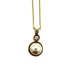 Pendentif de qualité AAA en perles de culture blanches et diamants de 8,20 mm