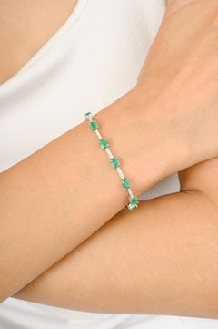 AAA Quality Emerald May Birthstone Diamond Bracelet Made in 18k White Gold
