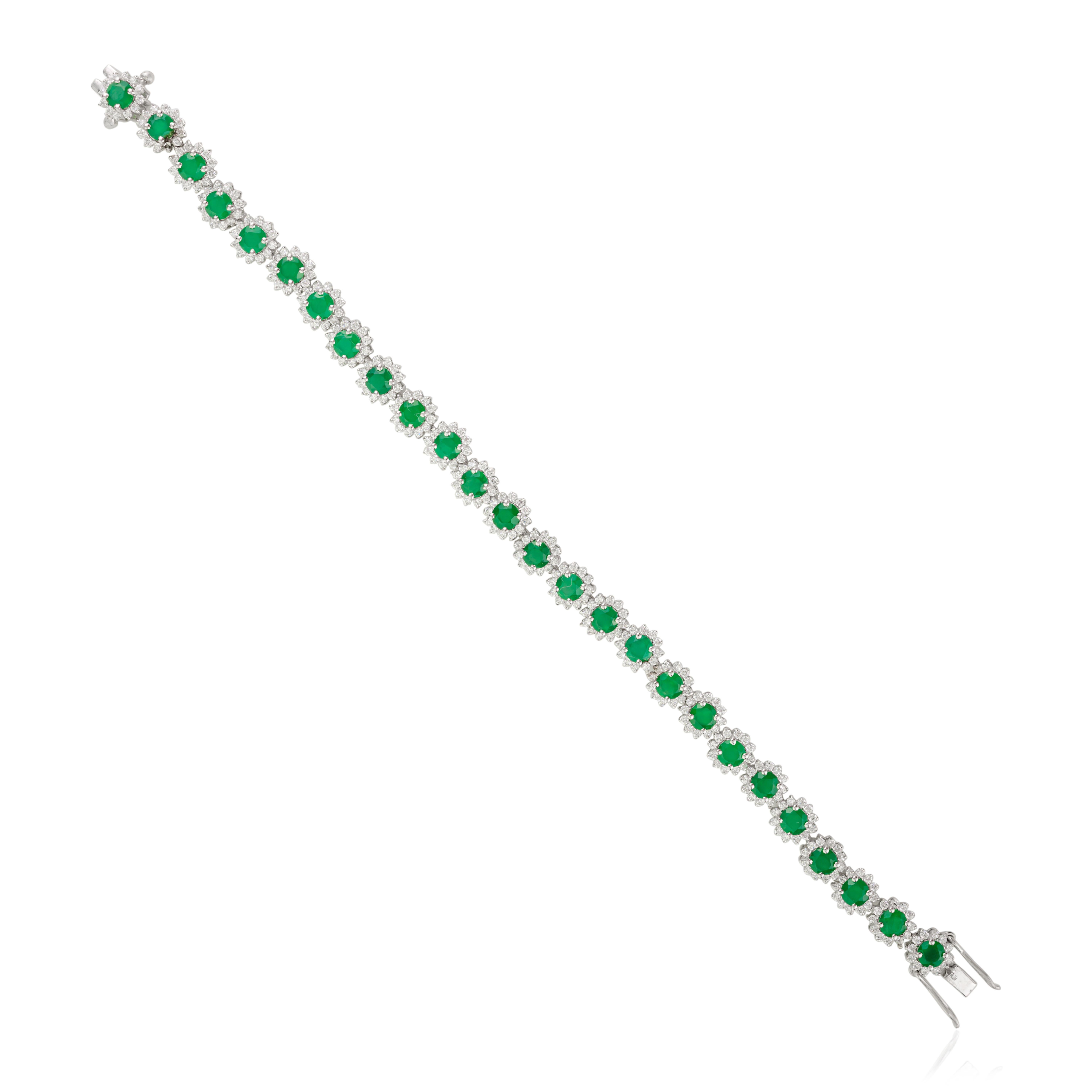 Pulsera de tenis con halo de circonitas y esmeralda de calidad AAA para ella en plata 925 Art Decó en venta