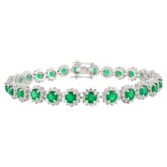 AAA Quality Emerald May Birthstone Halo CZ Tennis Bracelet for Her in 925 Silver