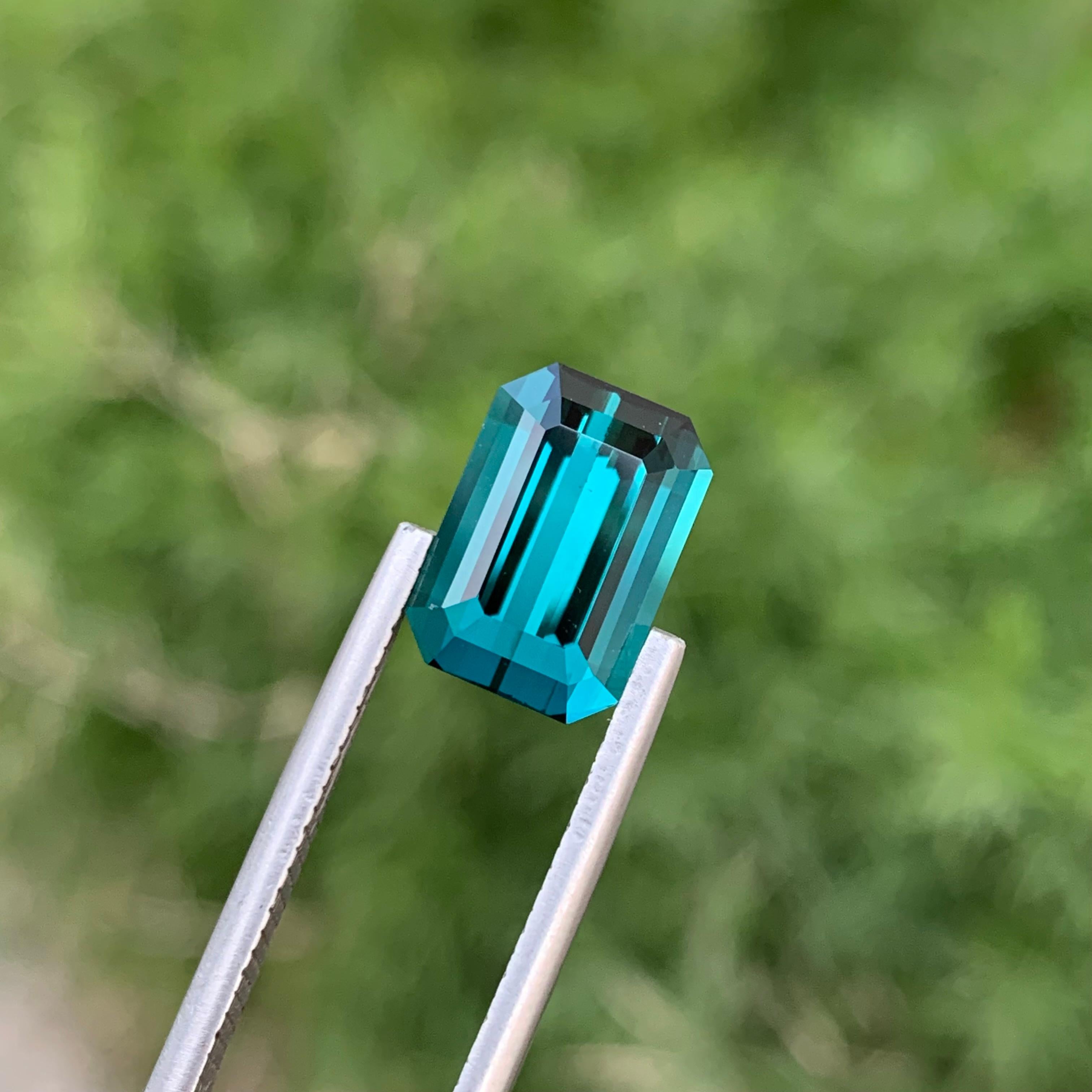 Loose Tourmaline 
Weight: 4.20 Carats 
Dimension: 11.2x7.9x5.5 Mm
Origin: Kunar Afghanistan 
Shape: Emerald 
Color: Blue
Treatment: Non
Certificate: On Demand 
Indicolite tourmaline, a captivating member of the tourmaline family, is cherished for