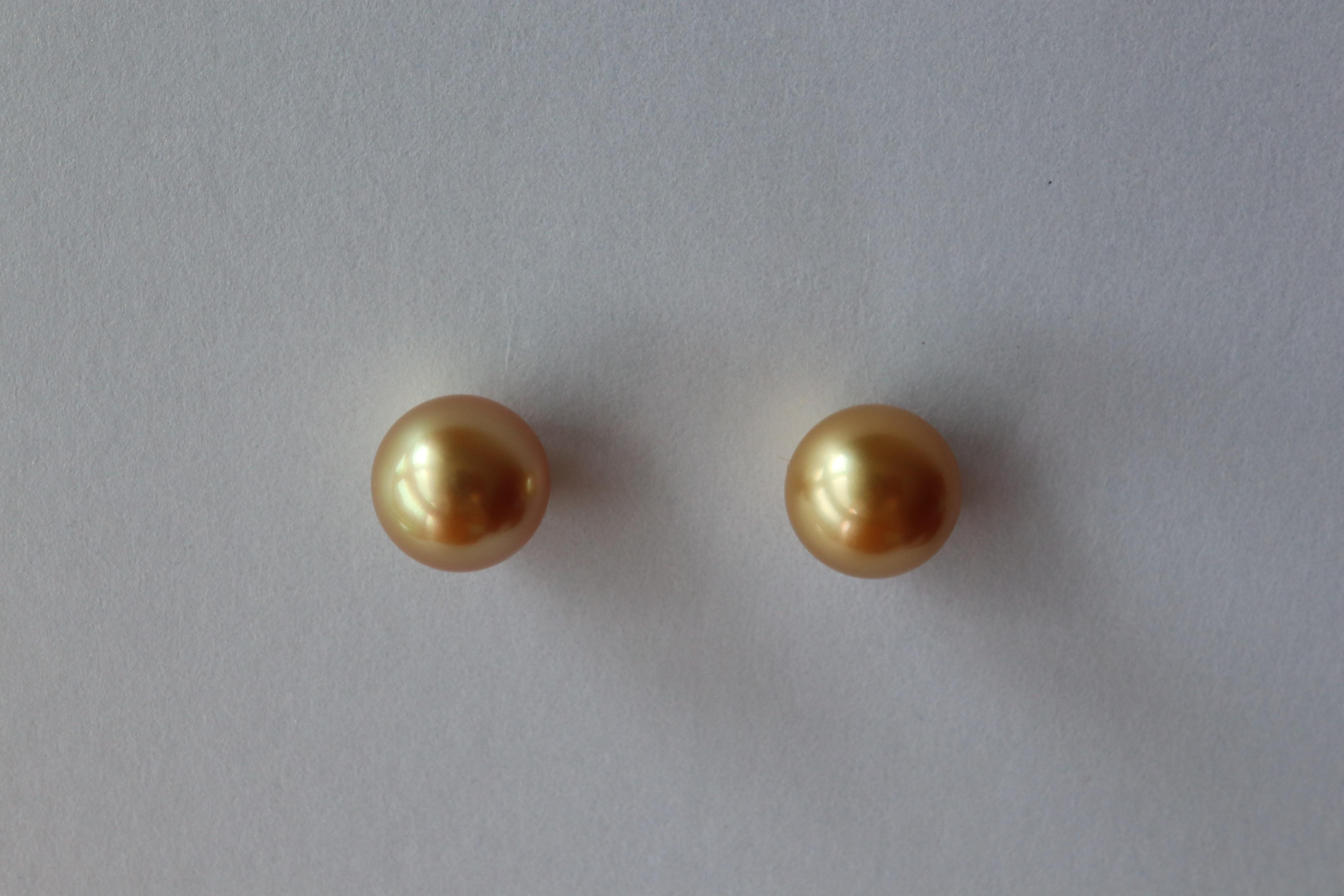 Art Deco AAA quality Rare Intense Gold Cultured South Sea Pearl Earring 