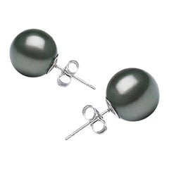 AAA Quality Round High Luster Tahitian Pearl Earring Stud on 14 Karat White Gold