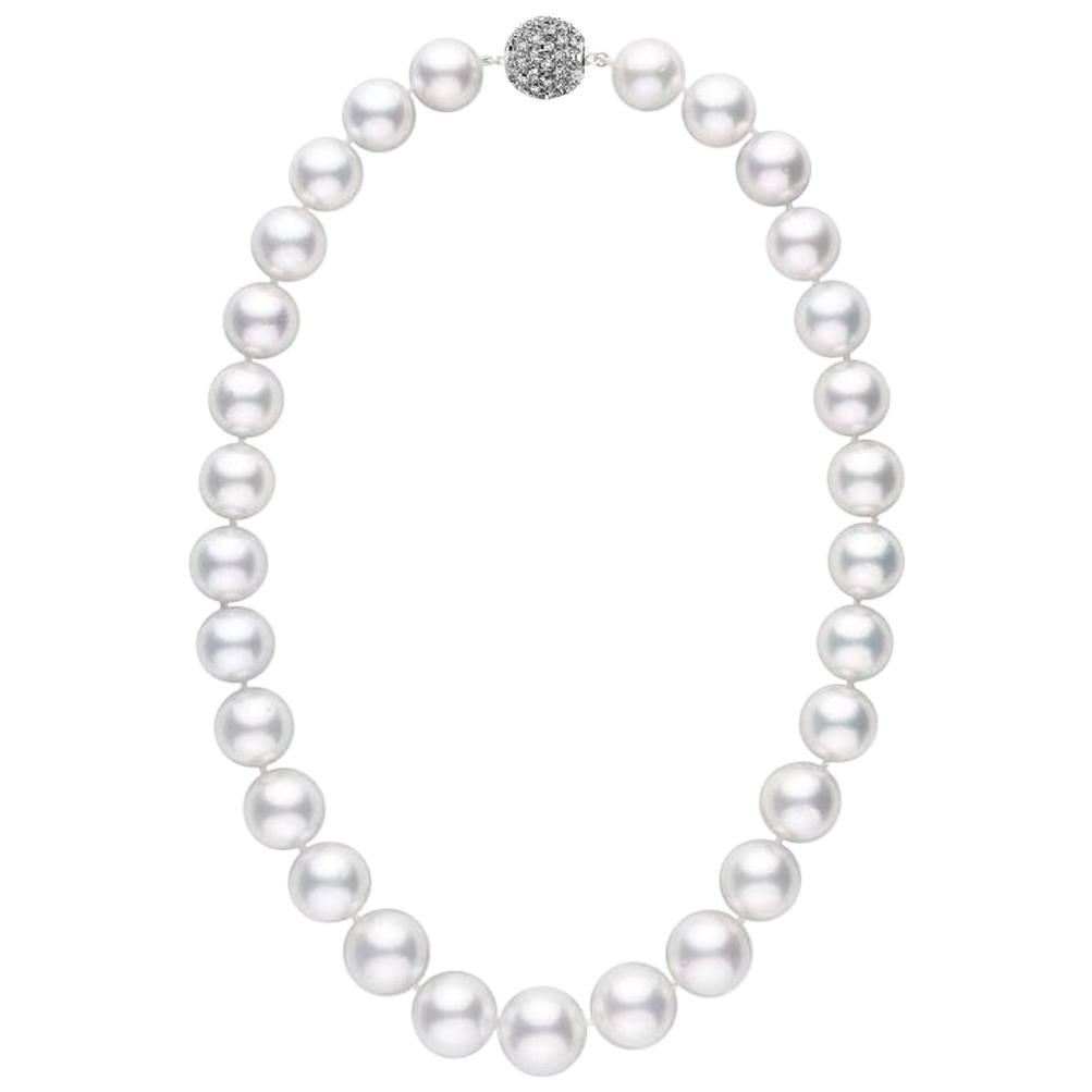 AAA Quality Round South Sea Cultured Pearl Necklace with Diamond Studded Clasp For Sale
