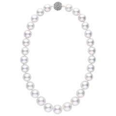 AAA Quality Round South Sea Cultured Pearl Necklace with Diamond Studded Clasp