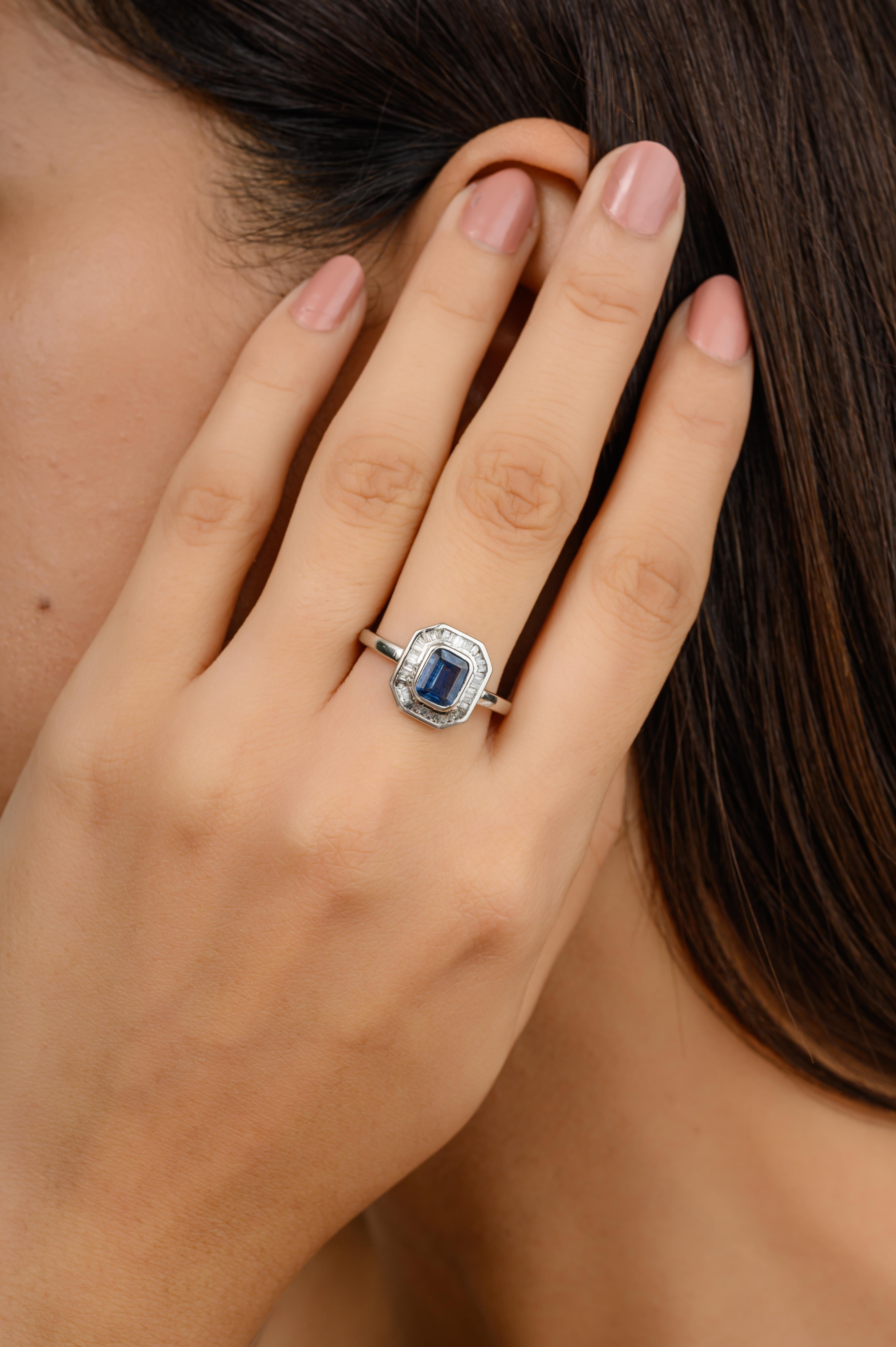 For Sale:  AAA Quality Sapphire Art Deco Engagement Ring with Diamonds in 18k White Gold 2