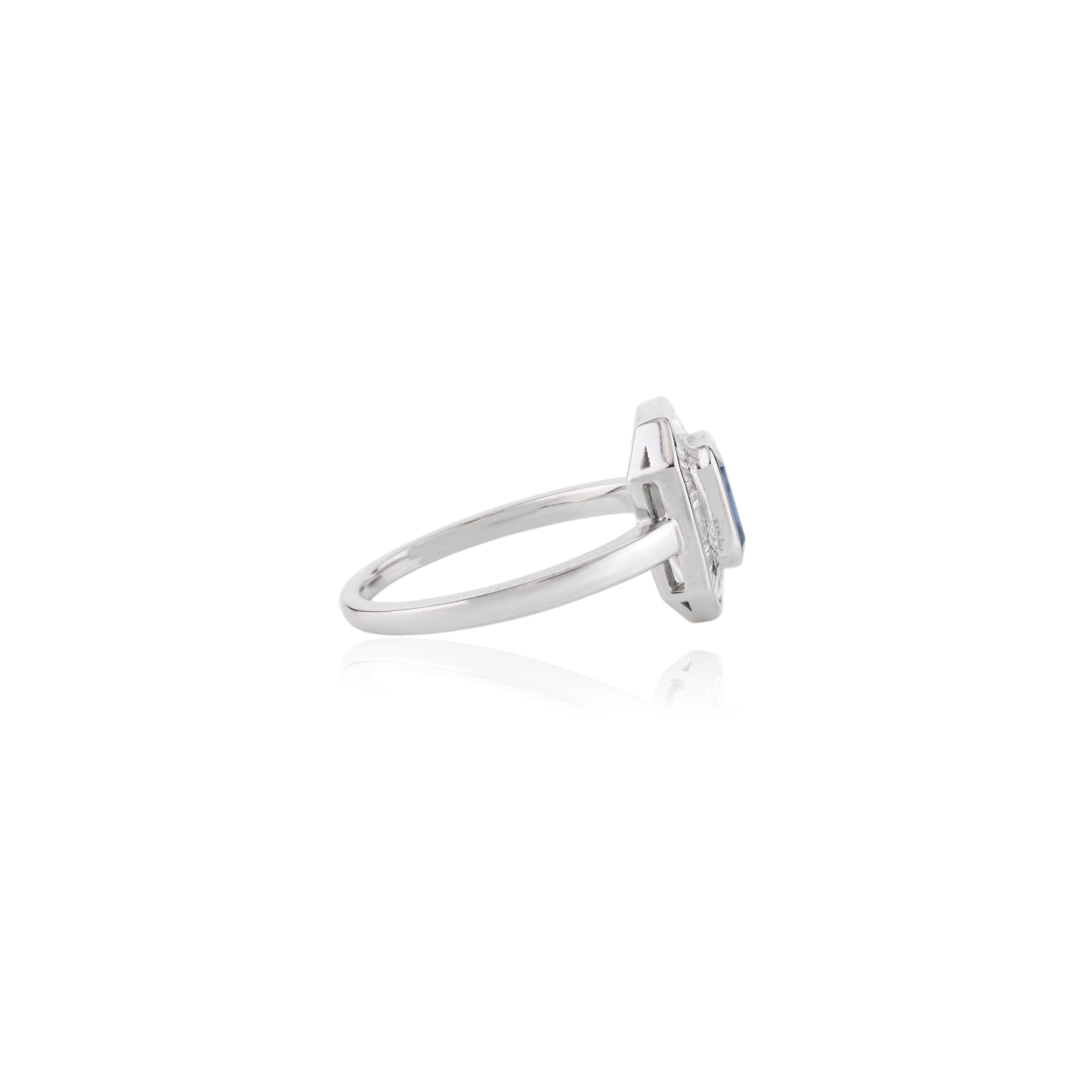 For Sale:  AAA Quality Sapphire Art Deco Engagement Ring with Diamonds in 18k White Gold 3