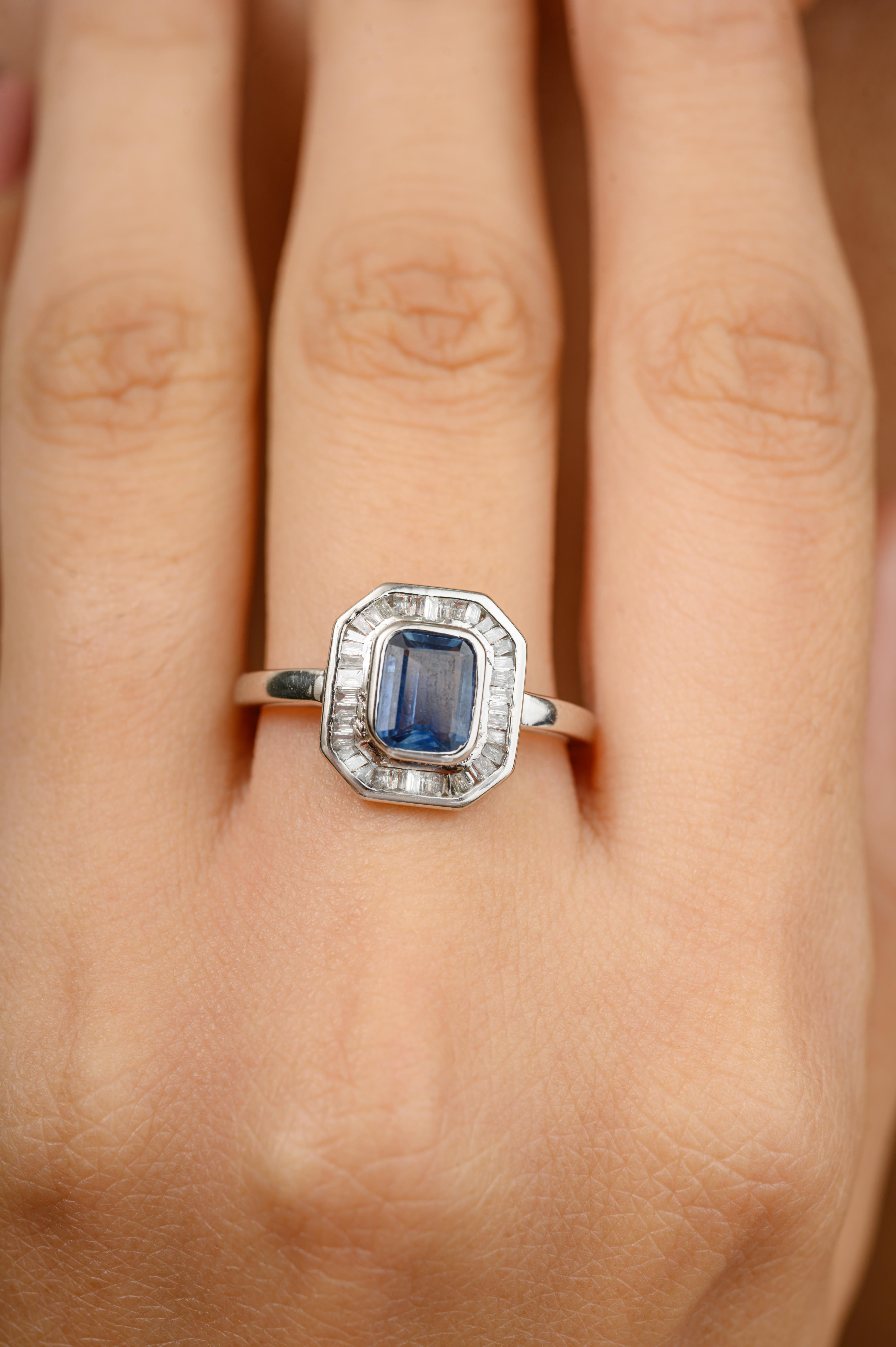 For Sale:  AAA Quality Sapphire Art Deco Engagement Ring with Diamonds in 18k White Gold 5