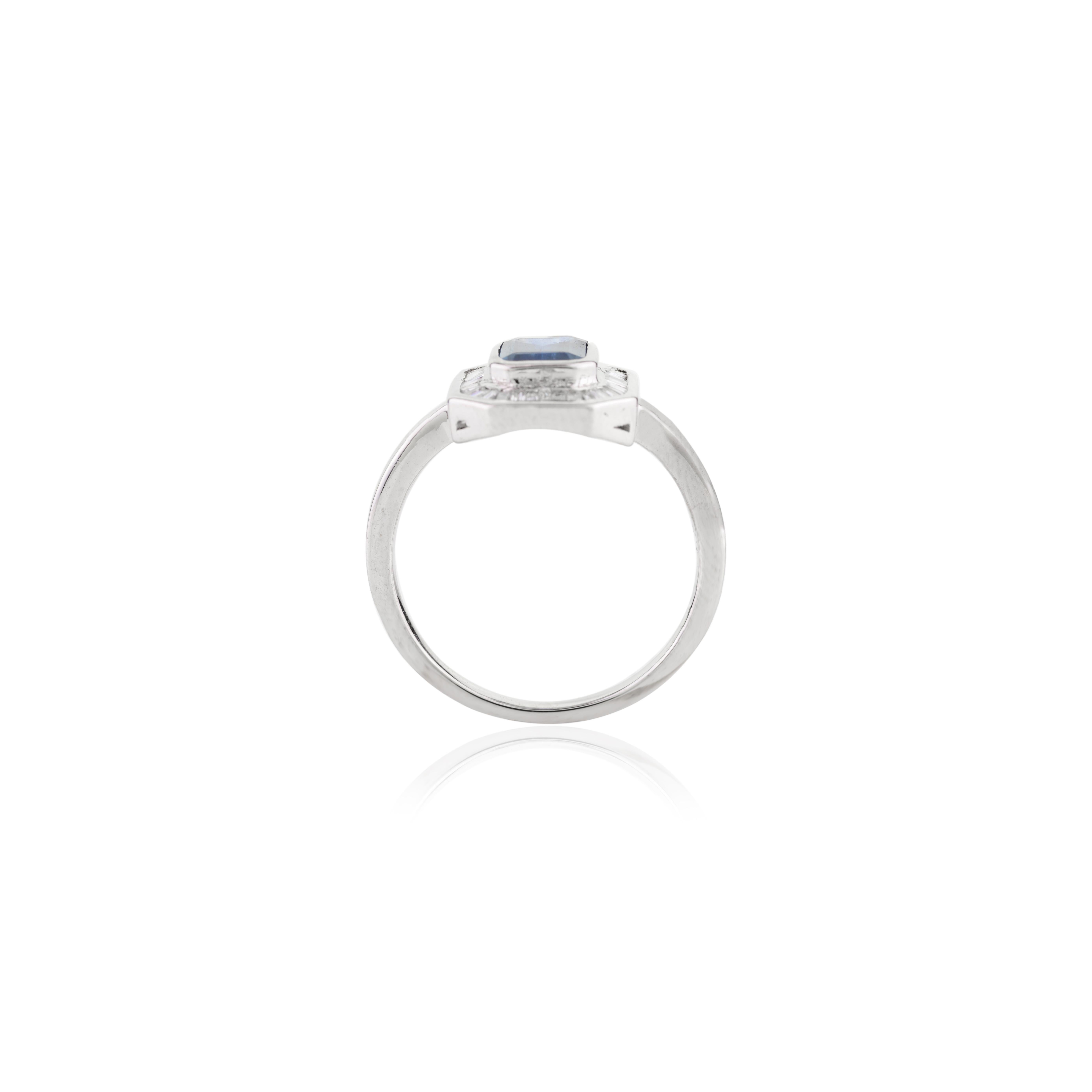 For Sale:  AAA Quality Sapphire Art Deco Engagement Ring with Diamonds in 18k White Gold 7