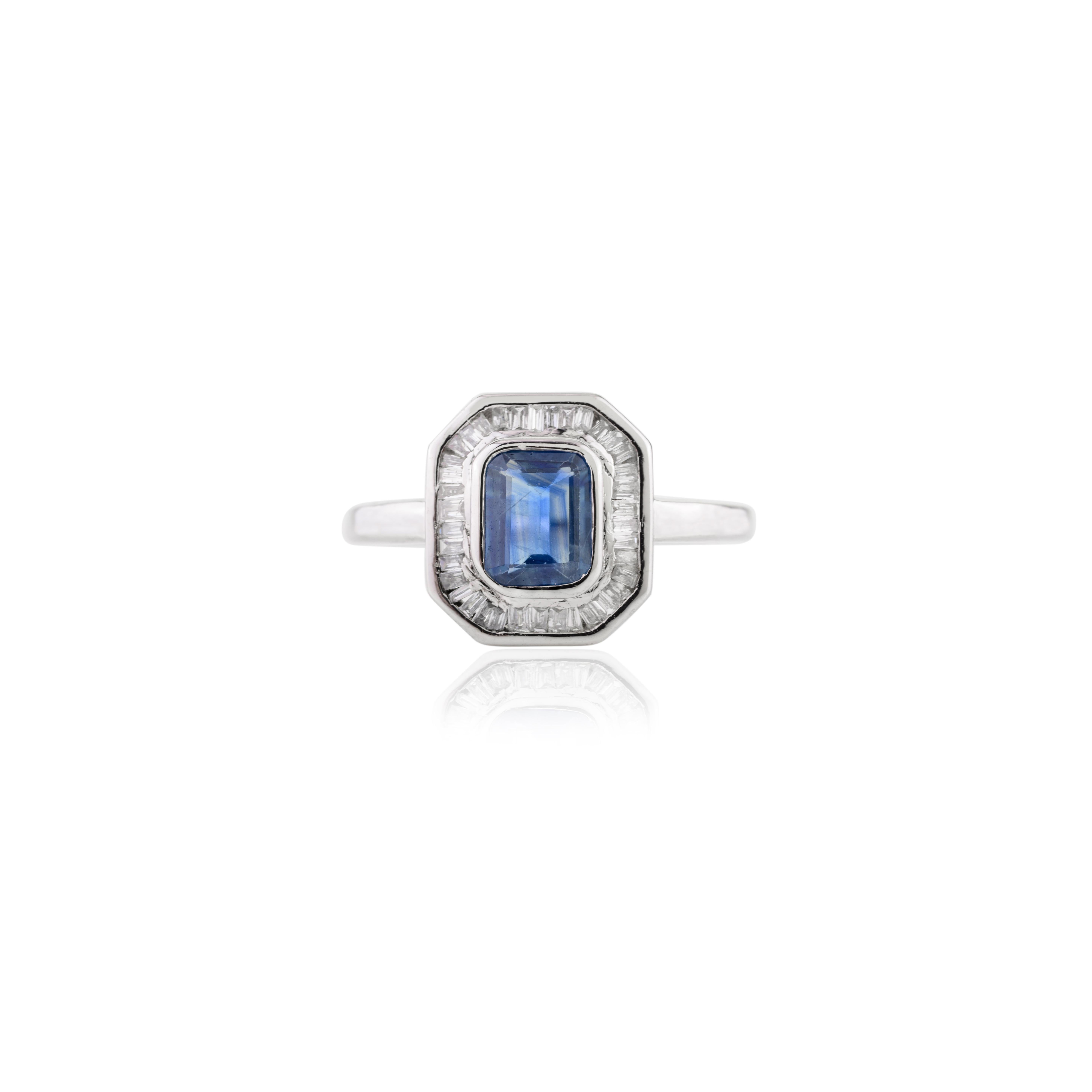 For Sale:  AAA Quality Sapphire Art Deco Engagement Ring with Diamonds in 18k White Gold 8