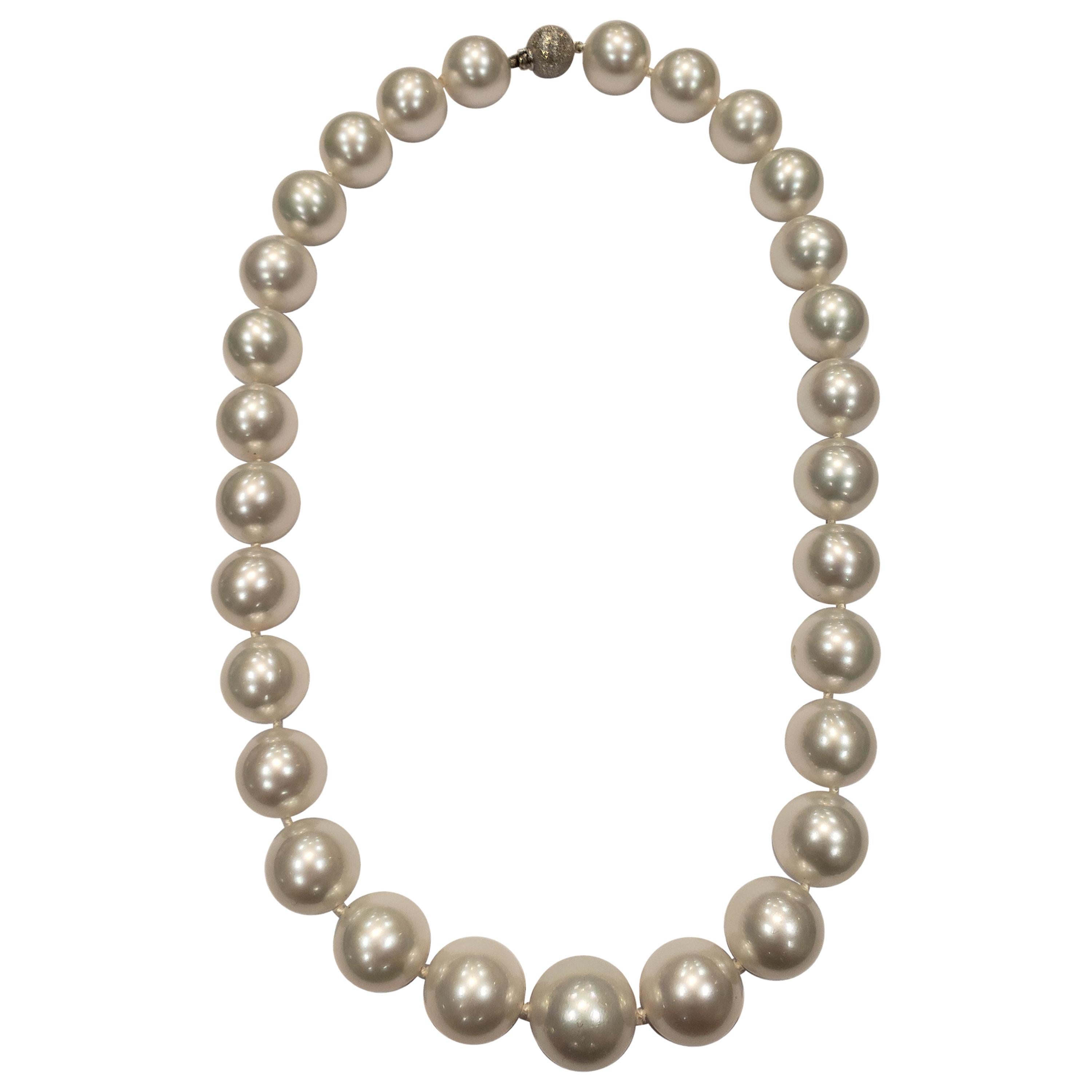 AAA Quality White South Sea Pearl Necklace with White Gold Clasp For Sale